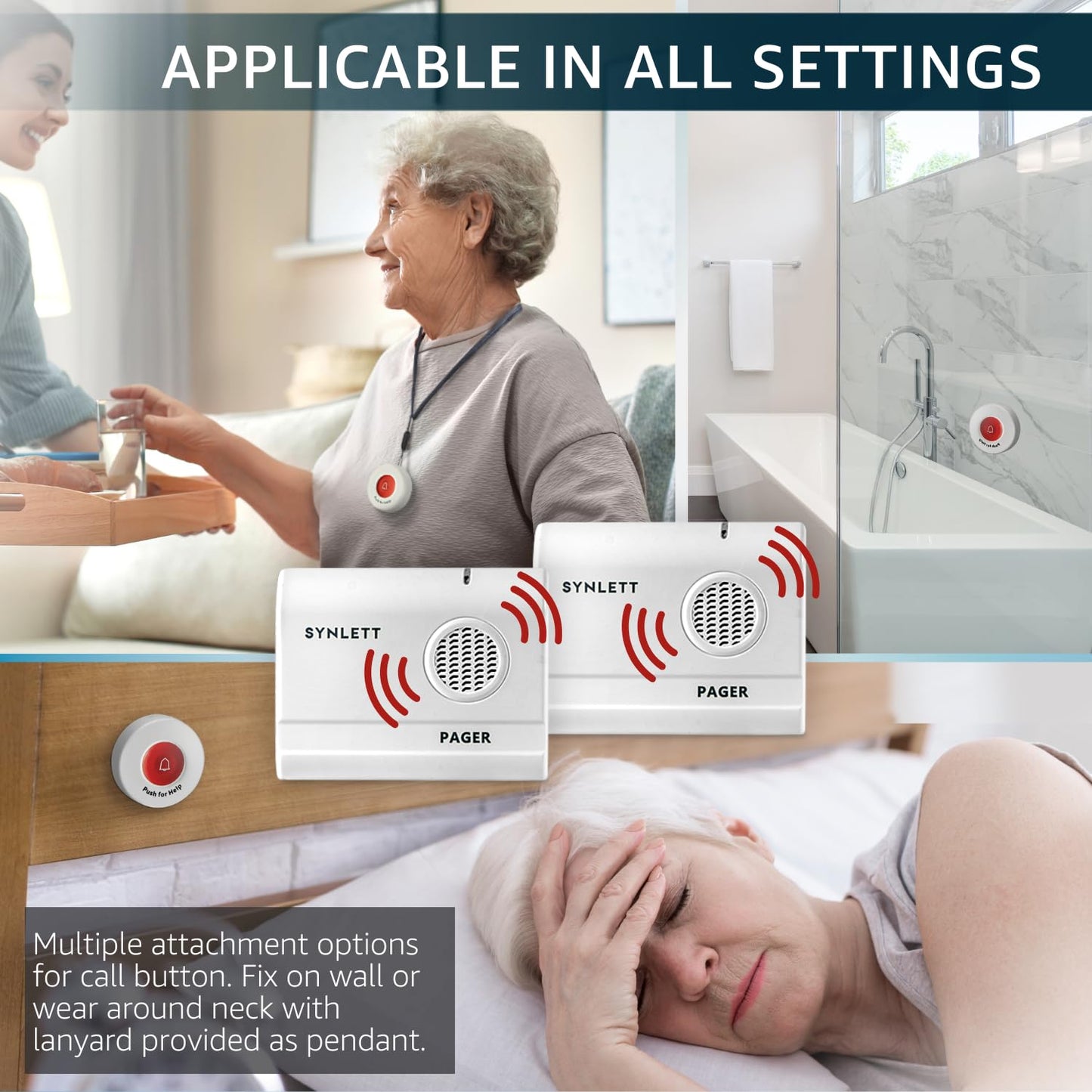 SYNLETT Caregiver Pager Call Button Wireless Call Bell Alert Buttons for Patients Elderly Seniors Home Portable Nurse Call System Bed Alarm Fall Prevention Emergency