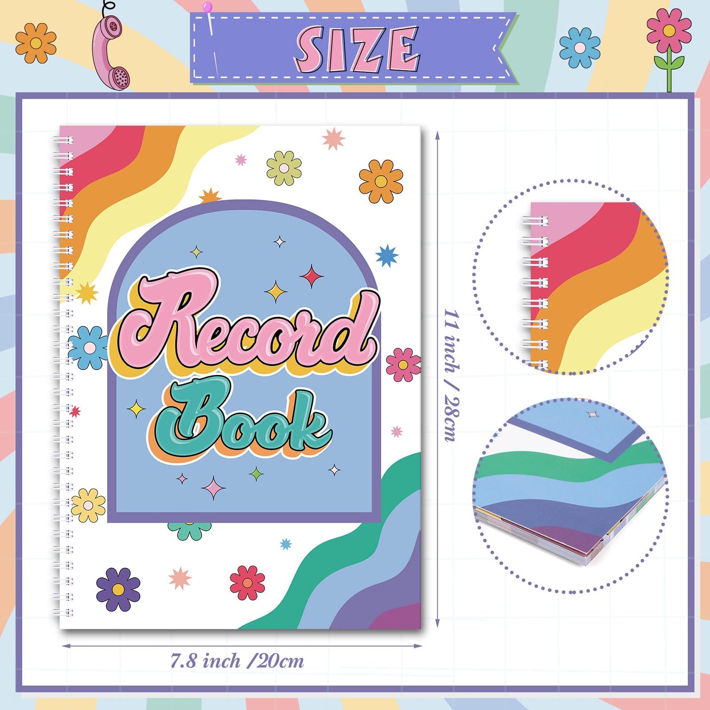 Fuyoooo Retro Remix Teacher Record Book Teacher Grade Books 2026-2027 Spiral Bound Record Planner 2026 Class Grade Book Office Favors for Classroom Attendance Decoration Double Sided