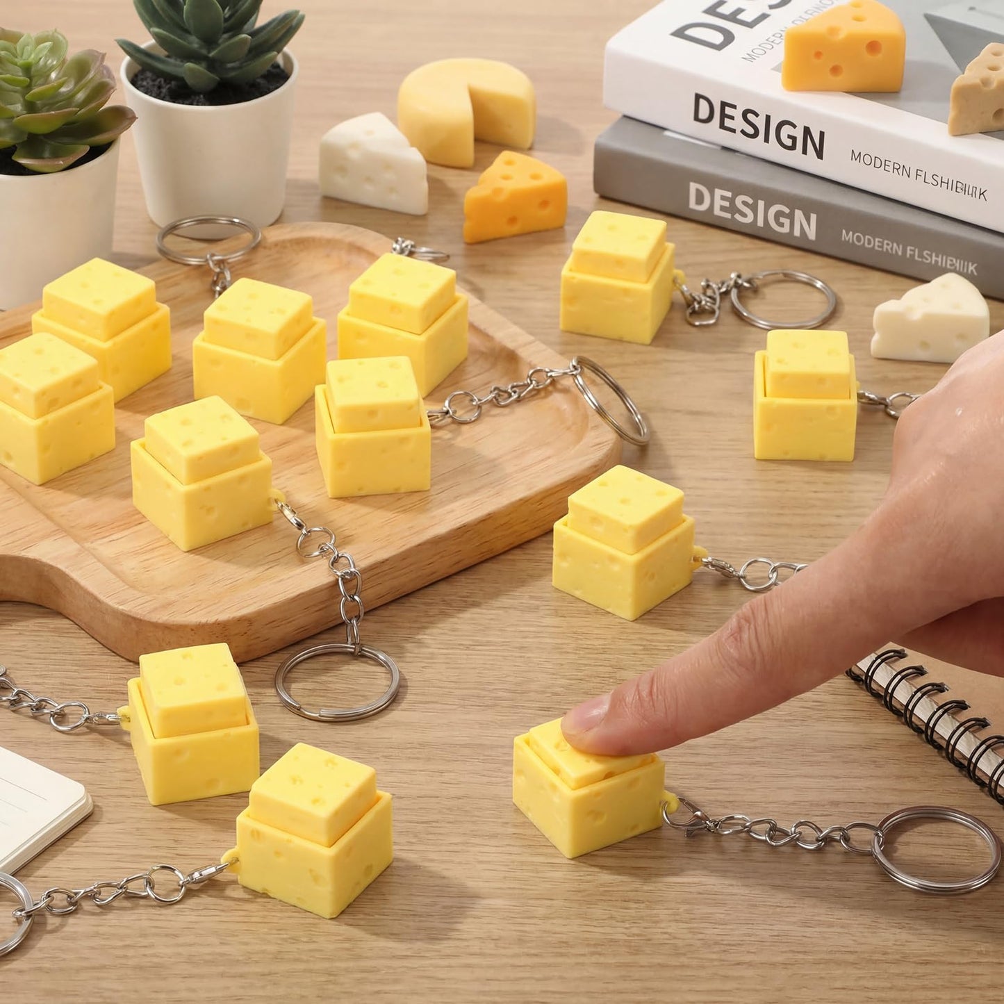 Kenning 12 Pcs Cheese Clicker Fidget Keychain Bulk 3D Printed Clicker Fidget Keyboard Stress Relief Keychain Gifts for Teachers Nurse Employee Coworkers Graduation Party Favors