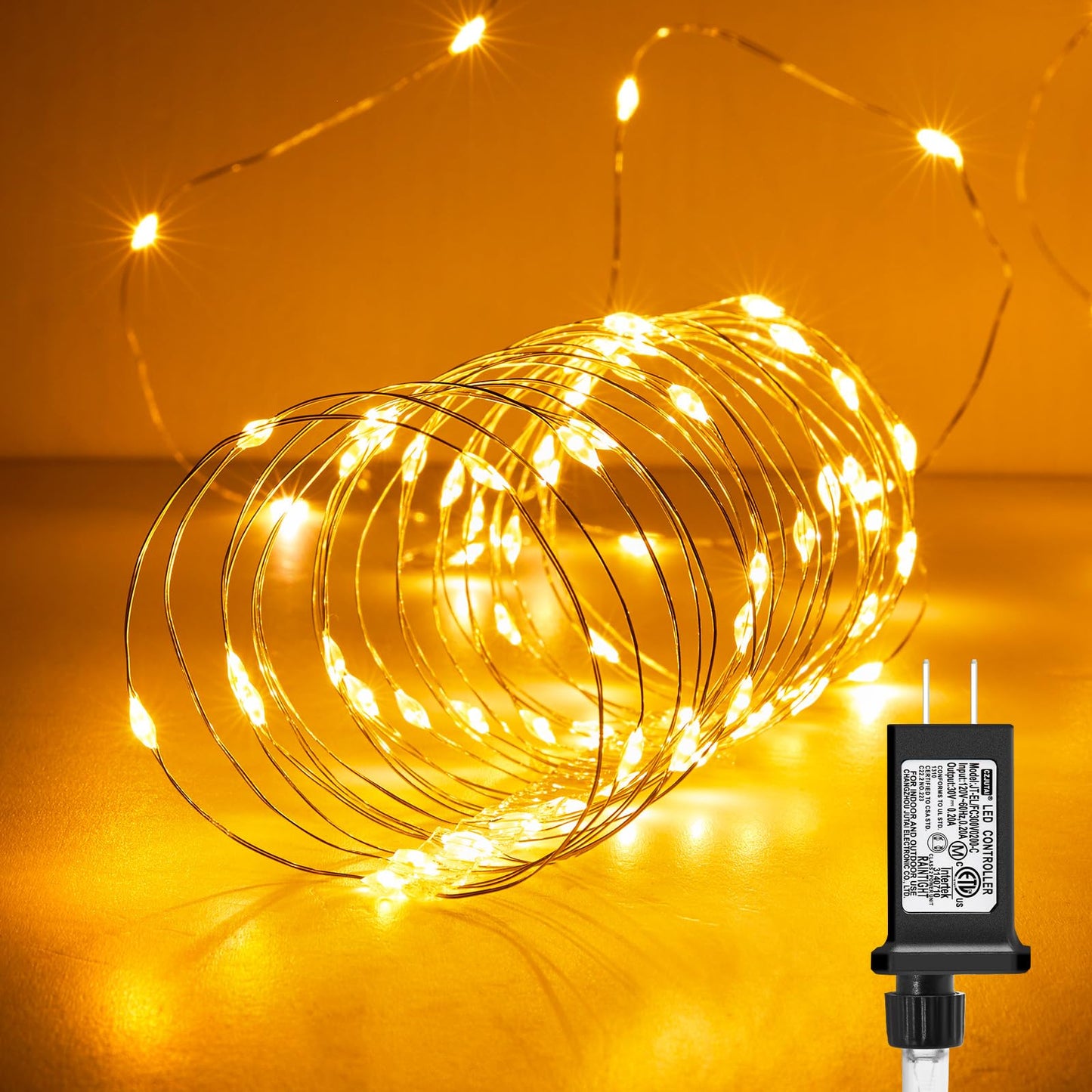 Minetom Fairy Lights, 66ft 200LEDs Warm White String Lights, Waterproof Silver Wire for Indoor/Outdoor Use
