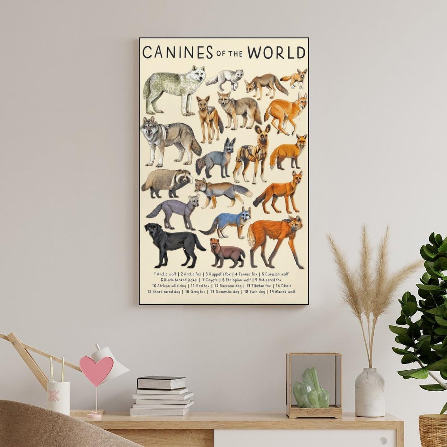 CYPGTBCK Canines Poster - Wolf Dog Fox Animal Knowledge Art - Modern Family Bedroom Decor - 16x24inch (40x60cm)