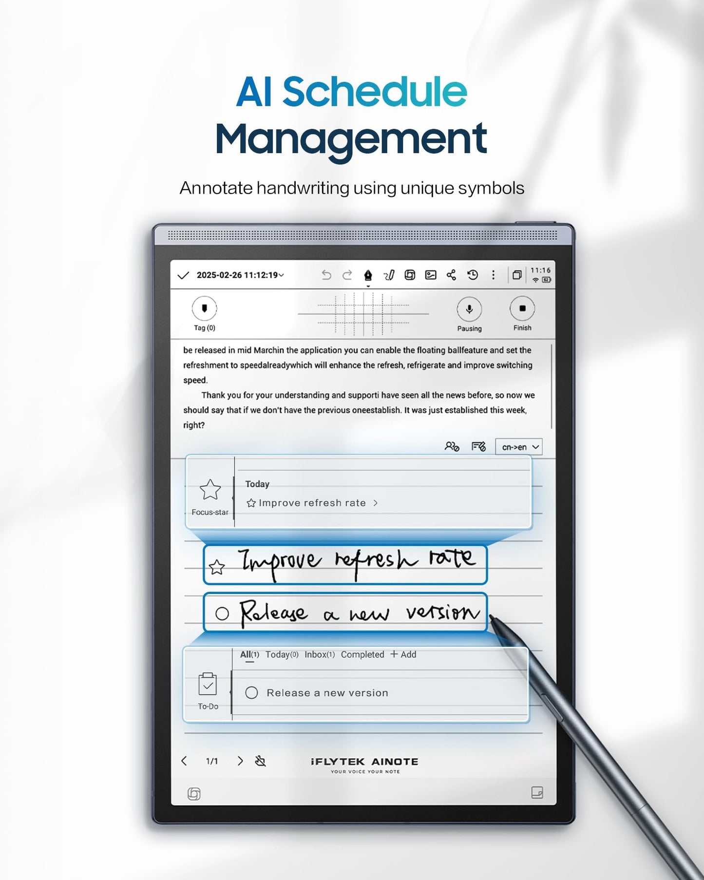 iFLYTEK AINOTE Air 2 Bundle – 8.2" E Ink AI Note-taking Tablet with Stylus, 4096 Pressure Levels, Digital Notebook with Voice-to-Text Transcription, Multi-languages Support, Ideal for Meetings & Study