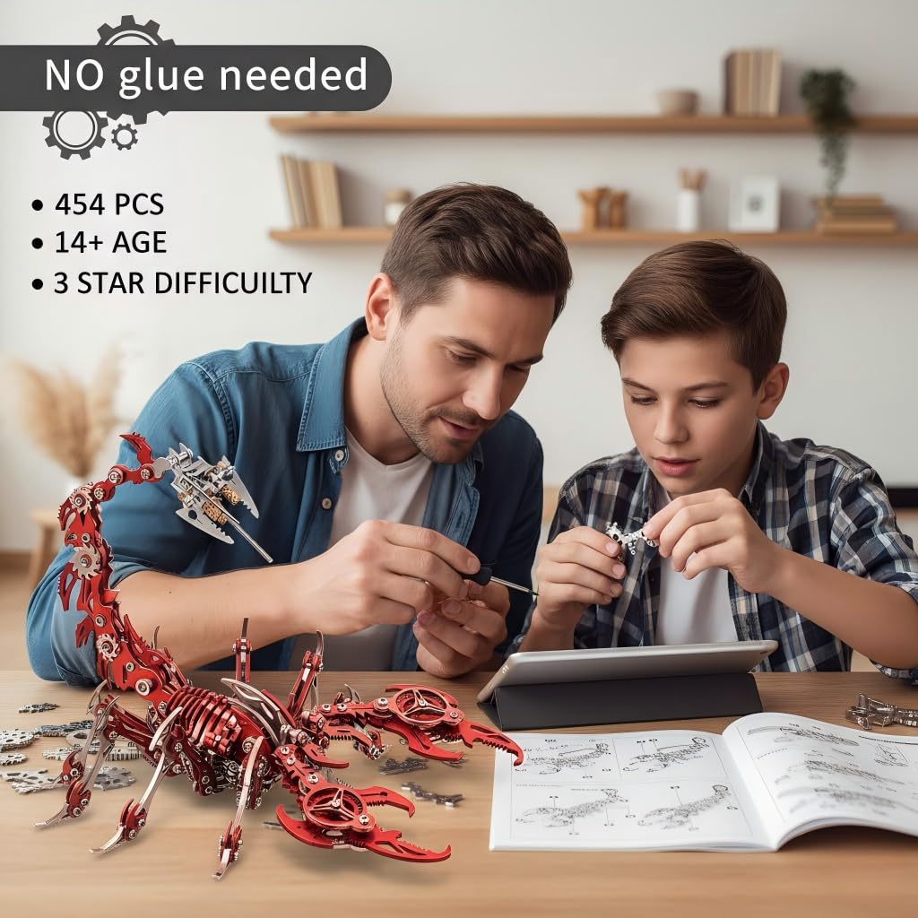 Scorpion 3D Metal Puzzle for Adults, 454PCS Stainless Steel DIY Mechanical Metal Model Kits, No Glue Assembly with Movable Joints, Challenging Metal Building Kit Desk Decor Gift(Glod)