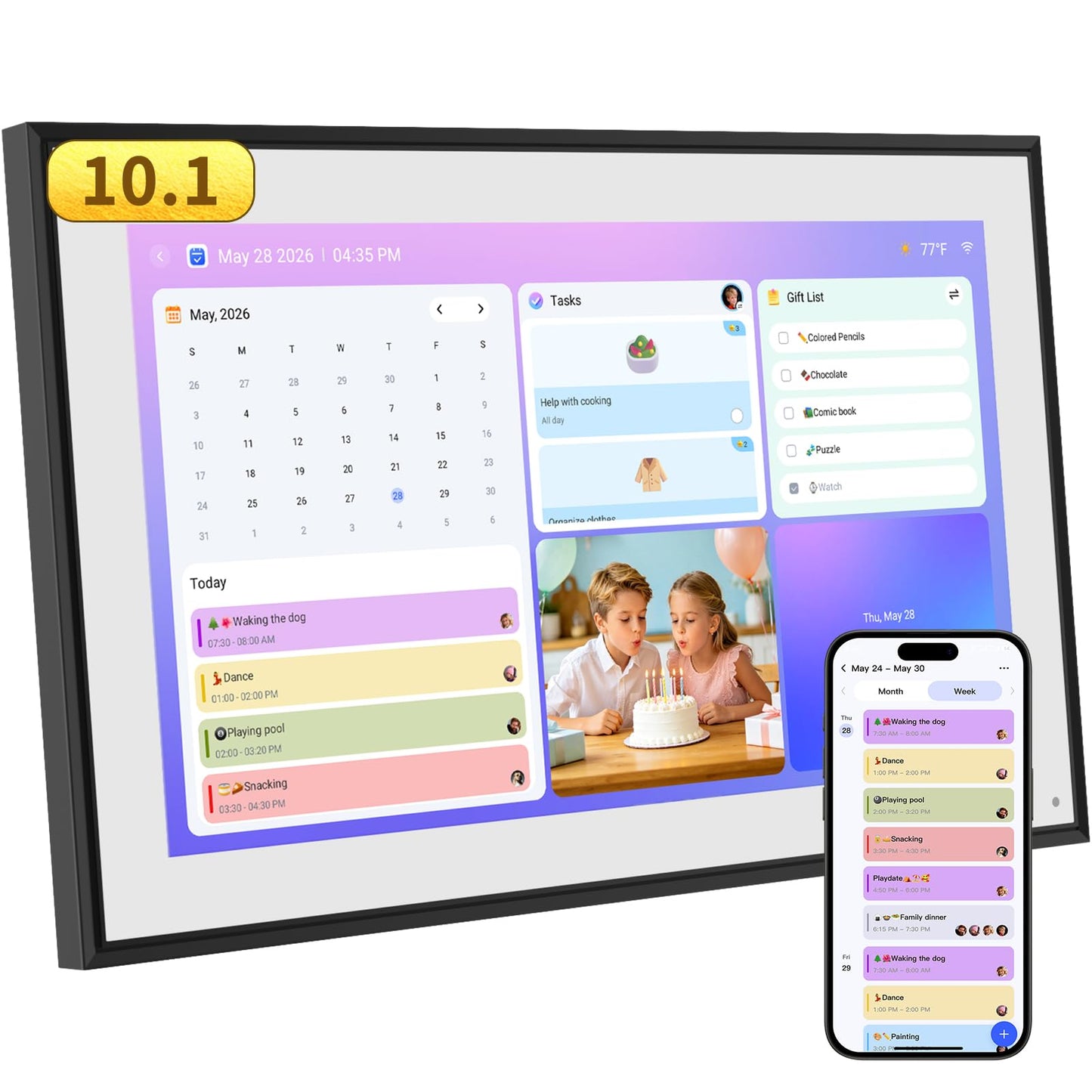 10.1 Inch Smart Digital Calendar & Chore Chart Full HD Touchscreen Display WiFi Sync Electronic Planner for Family Schedules Includes Desk Stand Streamline Home Organization Gift for mother mom women