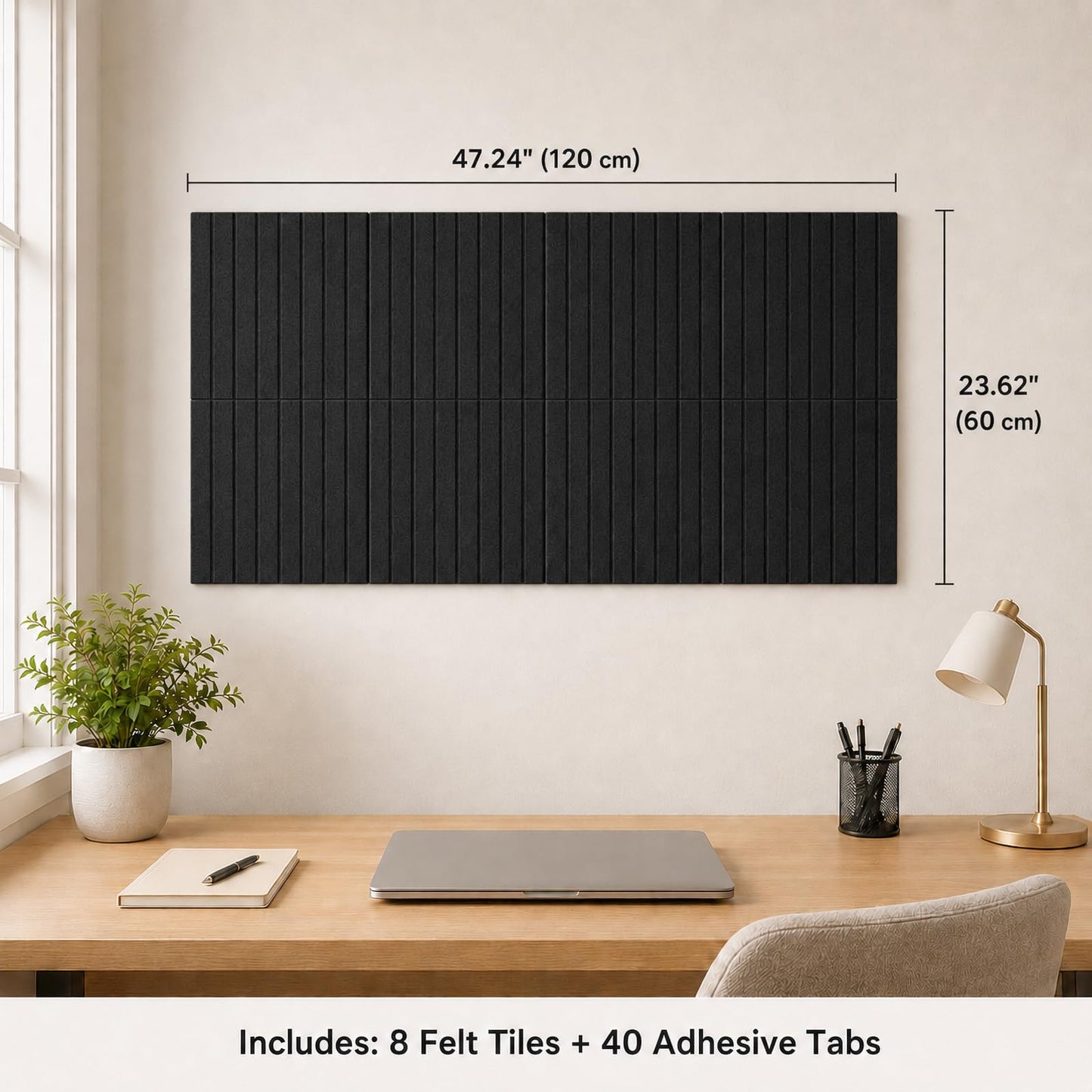 Large Felt Bulletin Board for Wall, 8 Pack 11.8'' x 11.8'' Felt Board Tiles, 48'' x 24'' Cork Board Alternative with Adhesive Tabs, Decorative Pin Board for Home Office, Dorm,Classroom