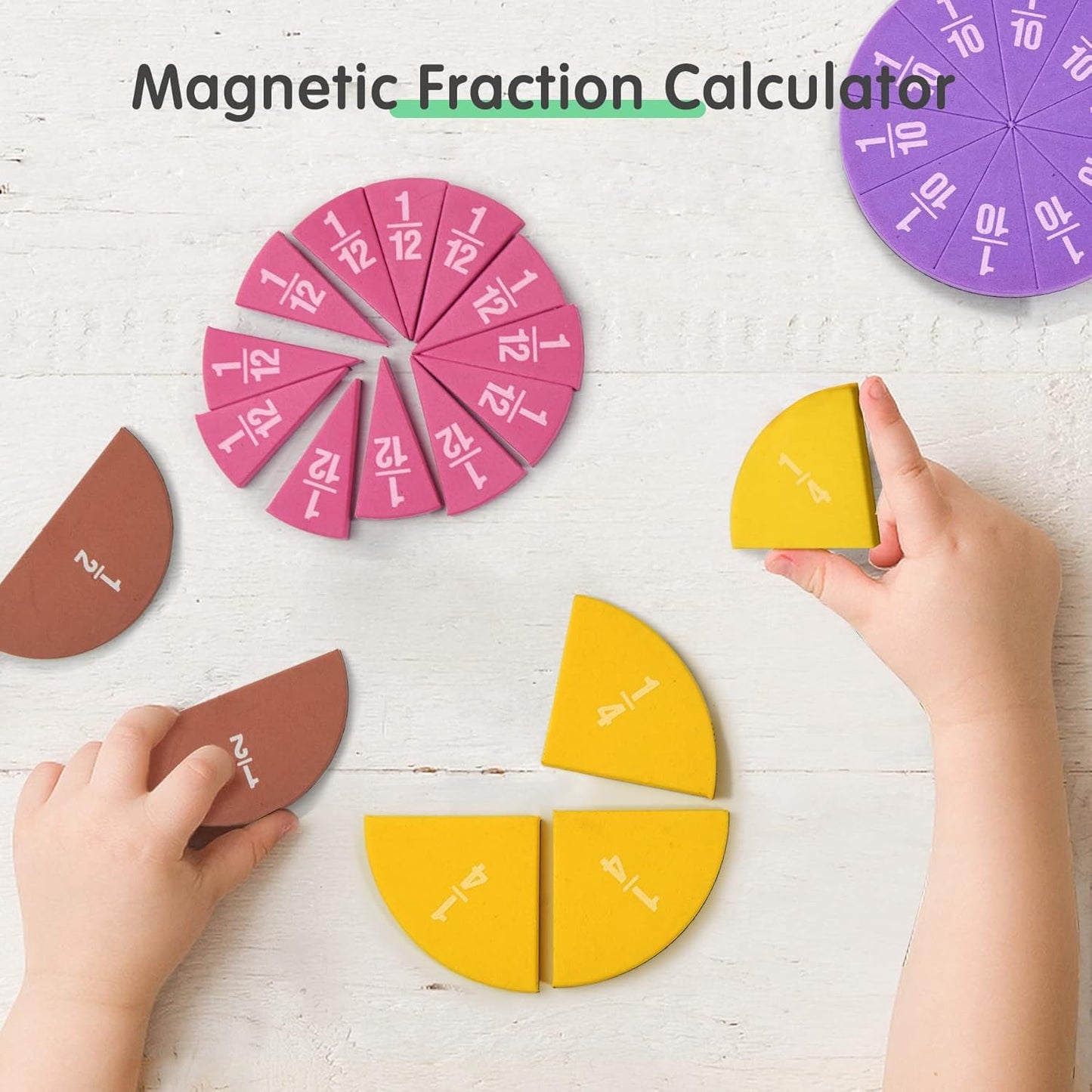 stochastic box Set of 4 Magnetic Fraction Circles 204 pcs Fraction Bars Set, Rainbow Math Manipulatives Learning Toy for Preschool Elementary School Classroom Educational Kit