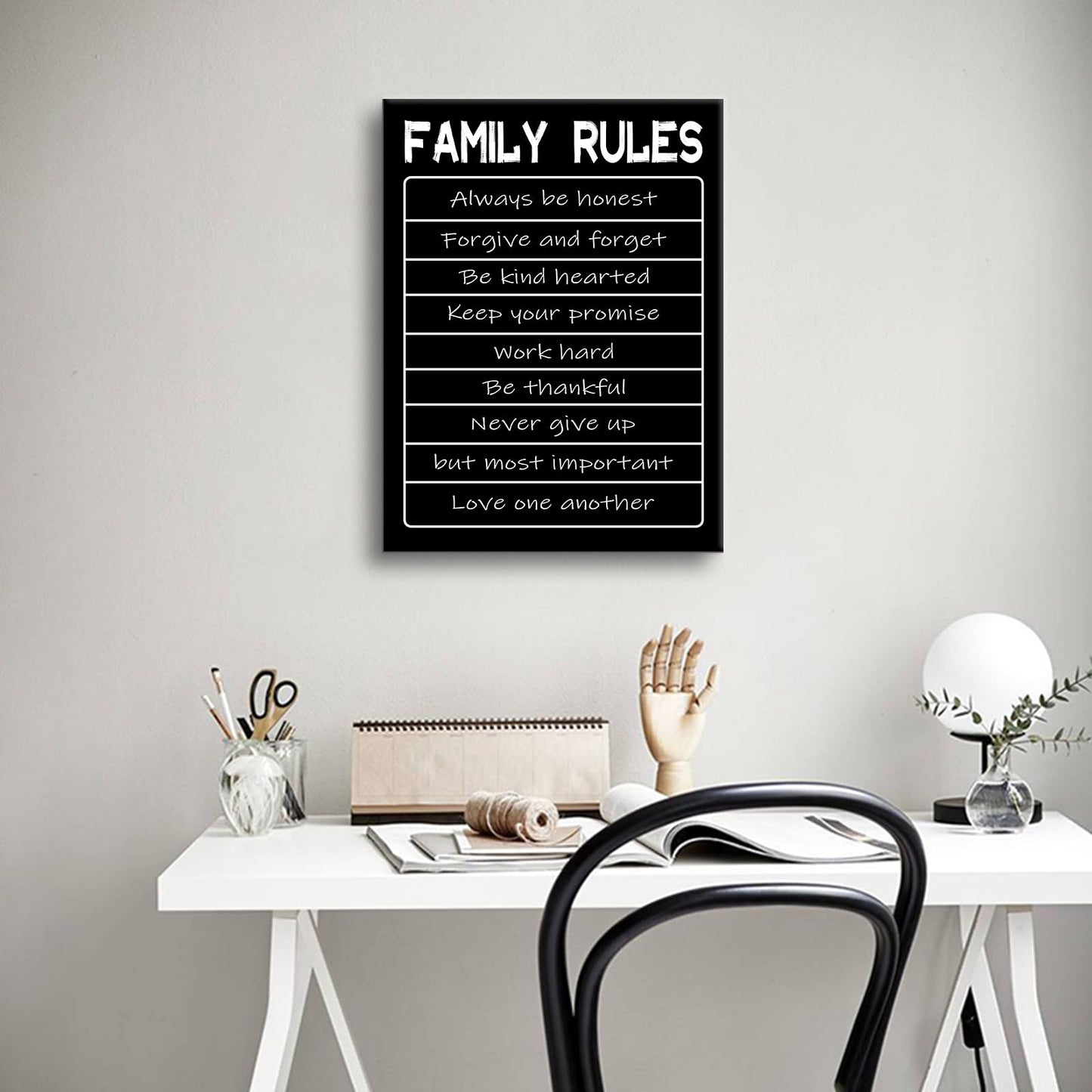 Motivational Canvas Wall Art Family Rules Entrepreneur Quotes Poster Print Inspirational Pictures Painting for Office Class Room School Wall Decoration Stretched and Framed [18''W x 24''H]