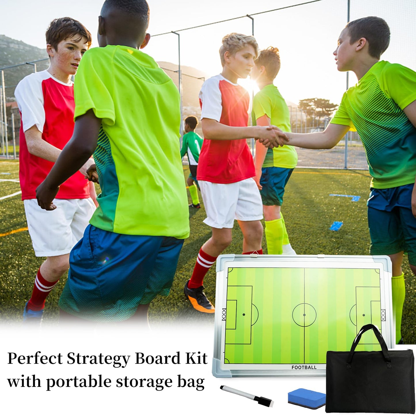 Suprwin Soccer Coaching Board with Magnetic Pieces, Dry Erase Markers, Soccer Tactical Presentation Clipboard for Soccer Coaches - Durable, Magnetic, Perfect Size (Soccer, Green)