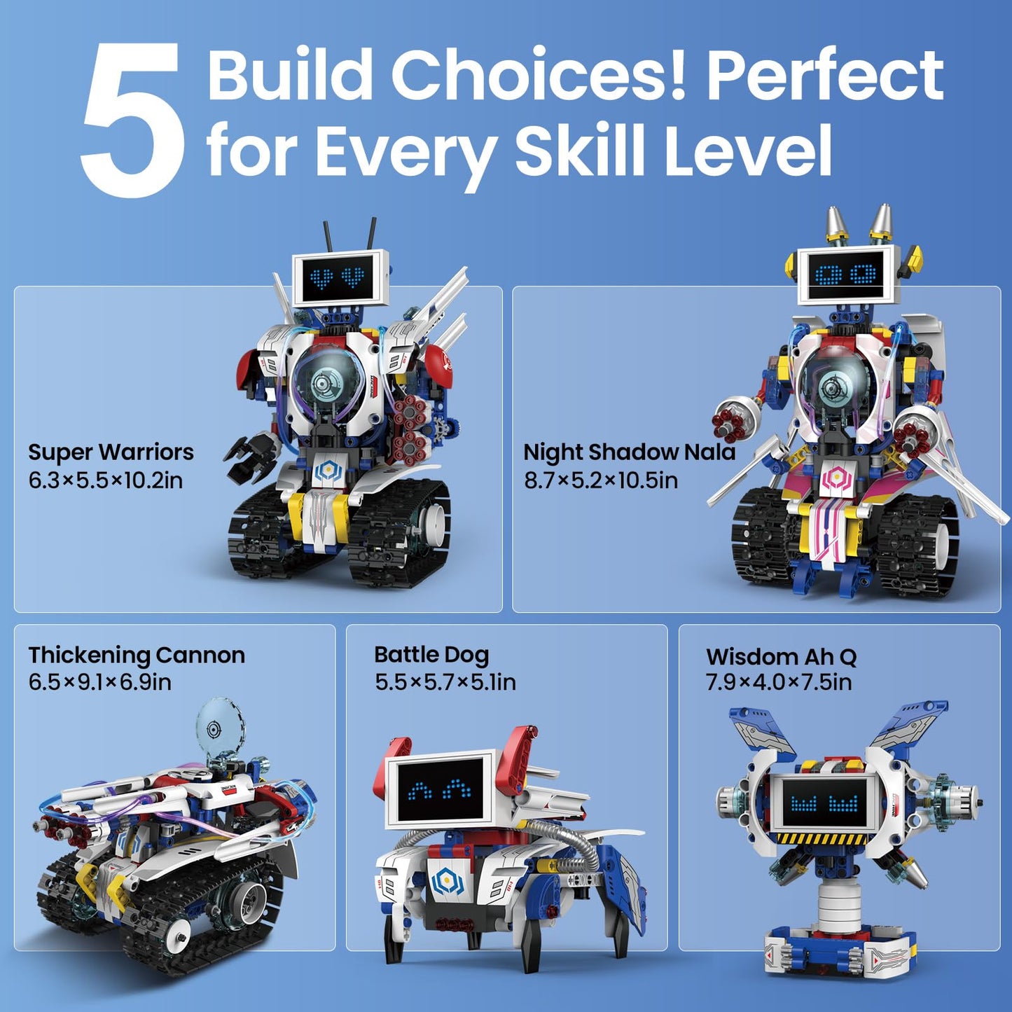 HPROMOT 5-in-1 STEM Robot Building Kit for Kids Ages 6-16, Remote & App Controlled, Rechargeable Engineering Learning DIY Coding Toy, Educational Building Blocks Gift for Girls & Boys (603 PCS)