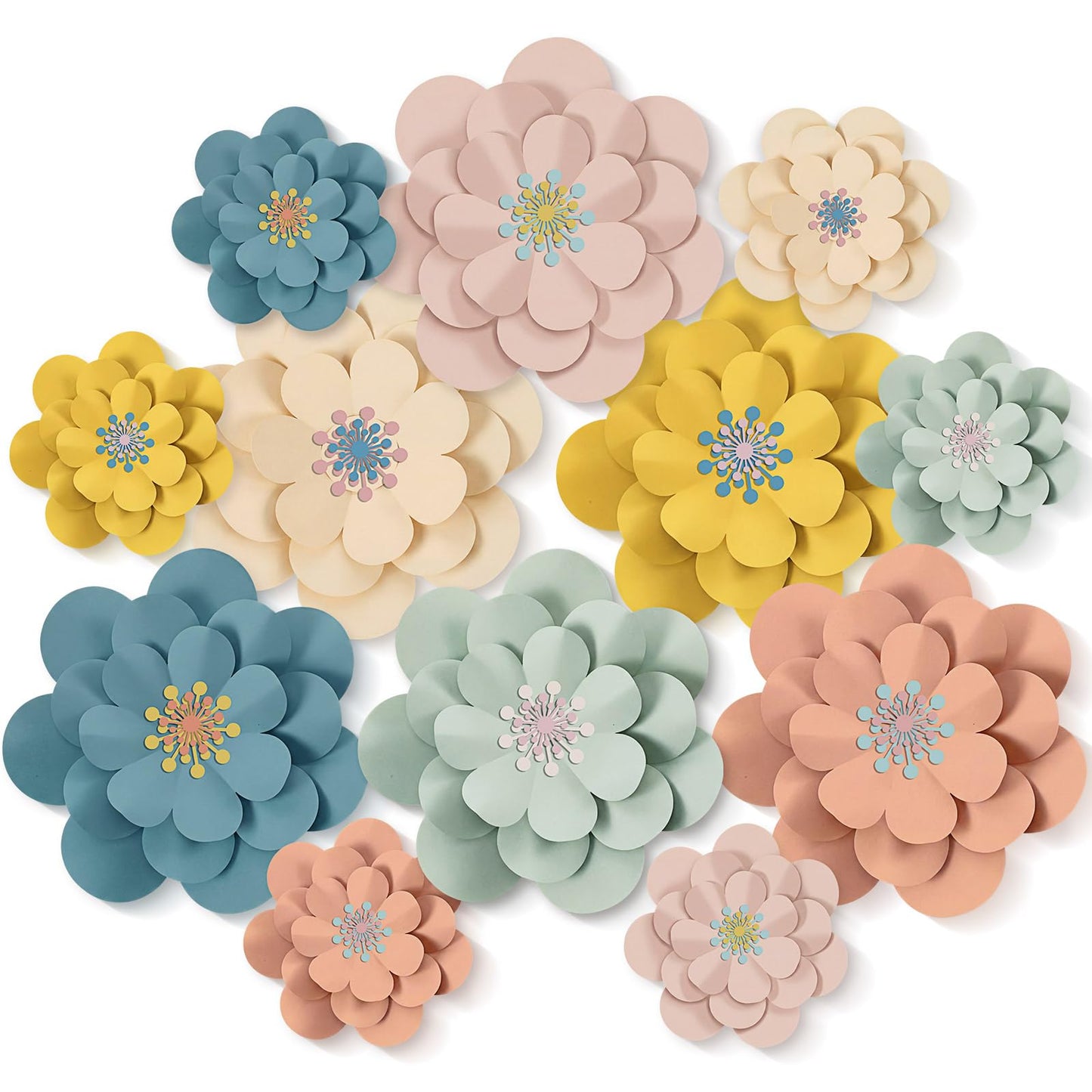 Mooliwe Paper Flowers Decorations for Wall DIY 3D Paper Bulletin Board Mexican Flowers Backdrop Decoration for Classroom Back to School Holiday Party(Morandi,12 Set)