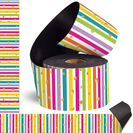 Tenceur 48 ft x 2.76 Inch Magnetic Borders for Whiteboard Decoration, Rainbow Polka Dot Stripes Magnetic Bulletin Board Border Set for Summer Classroom Office Chalkboard Poster Board Decor