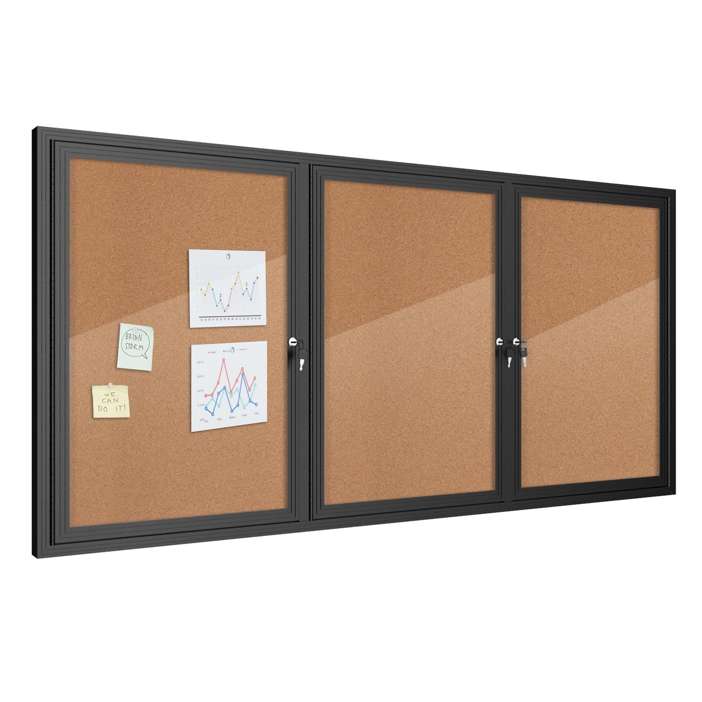 Mifuro 70"x34" Enclosed Bulletin Board, Outdoor Lockable Weather-Resistant Aluminum Cork Noticeboard for School & Office, Black Frame w/Cork