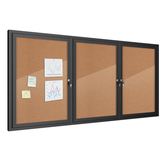 Mifuro 70"x34" Enclosed Bulletin Board, Outdoor Lockable Weather-Resistant Aluminum Cork Noticeboard for School & Office, Black Frame w/Cork