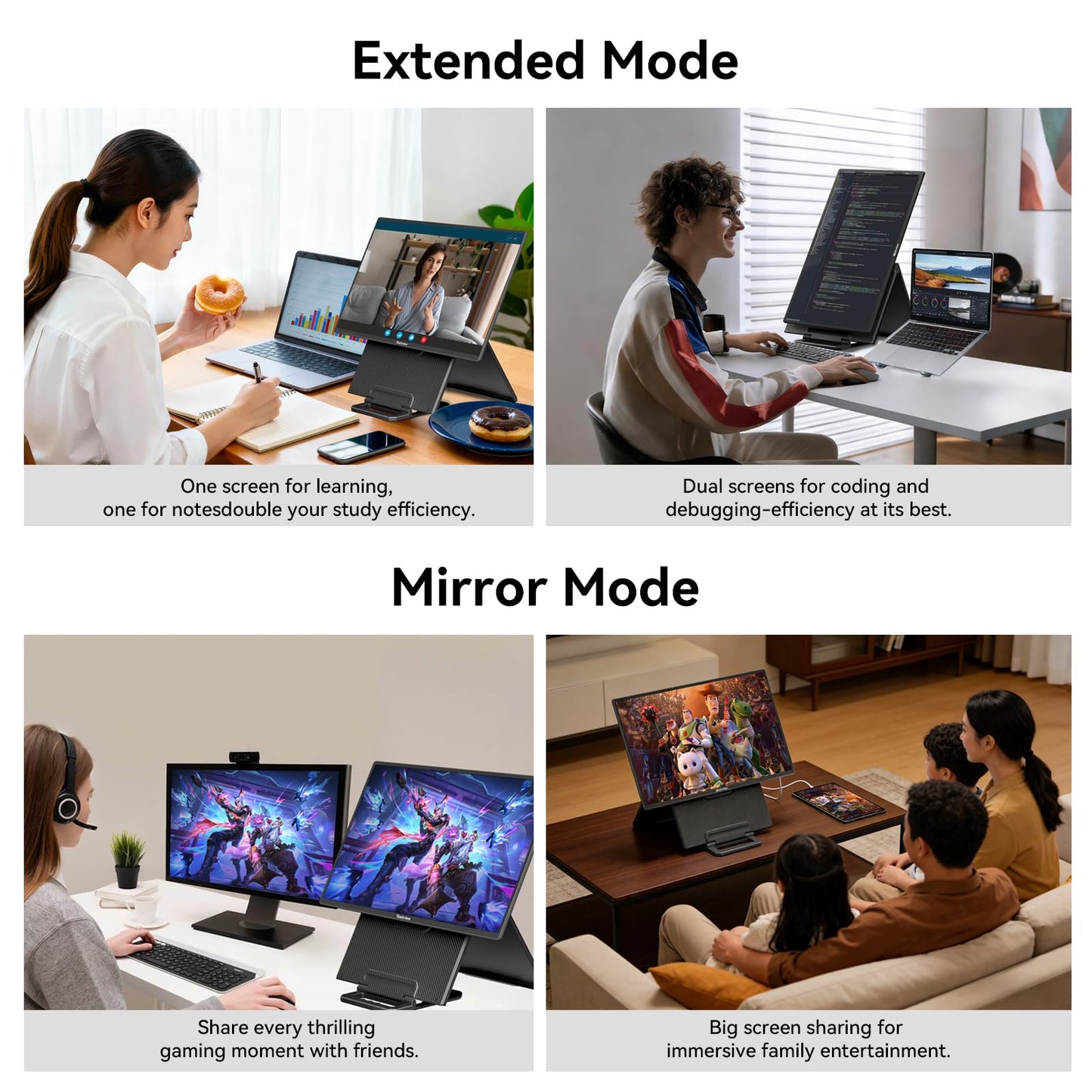 Blackview 24" Large Portable Monitor,1080P FHD 100Hz IPS Laptop Monitor Extender with Rotating Stand & VESA, Built-in Speakers, Portable Second Screen with USB-C HDMI for Work Gaming Office Home