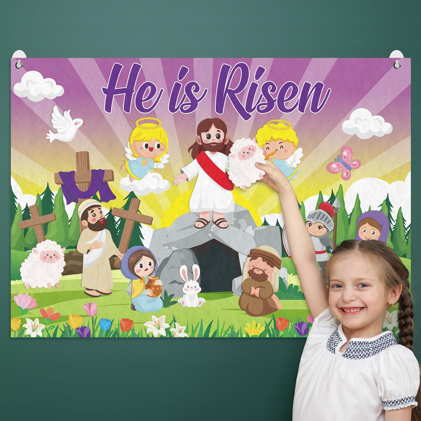 Cinrobiye Christian Easter Felt Board Set, Jesus Resurrection Story Scene with Reusable Pieces, Religious Teaching Tool Gift Set for Sunday School Classroom, Easter Basket Stuffers Party Favors
