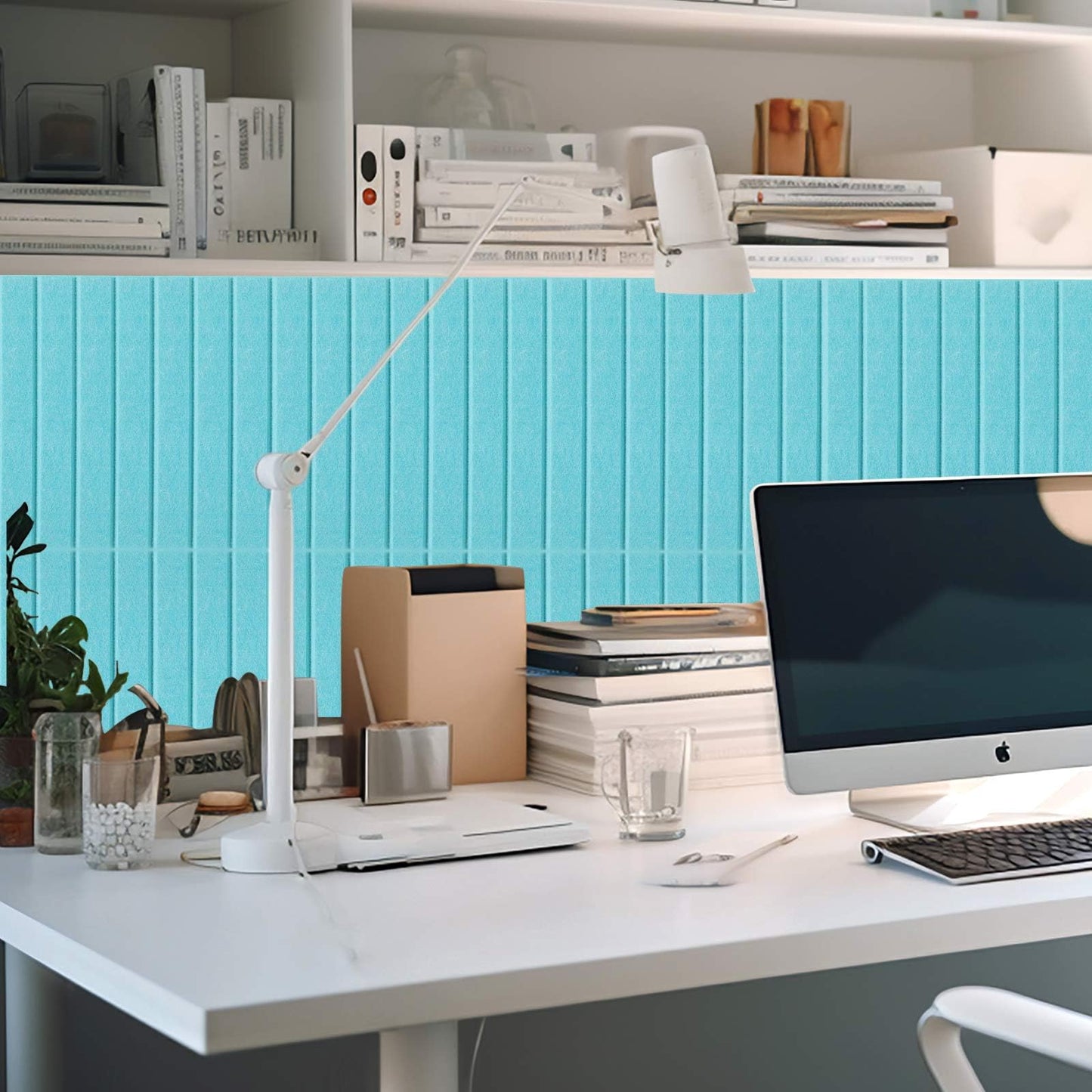 Honoson 12 Pack 48"x 36" Large Cork Board Alternative Felt Bulletin Board Wall Tiles with Safe Square Adhesive Roll Cork Tiles for Walls Home Office Classroom Back to School Pin Panels(Lake Blue)