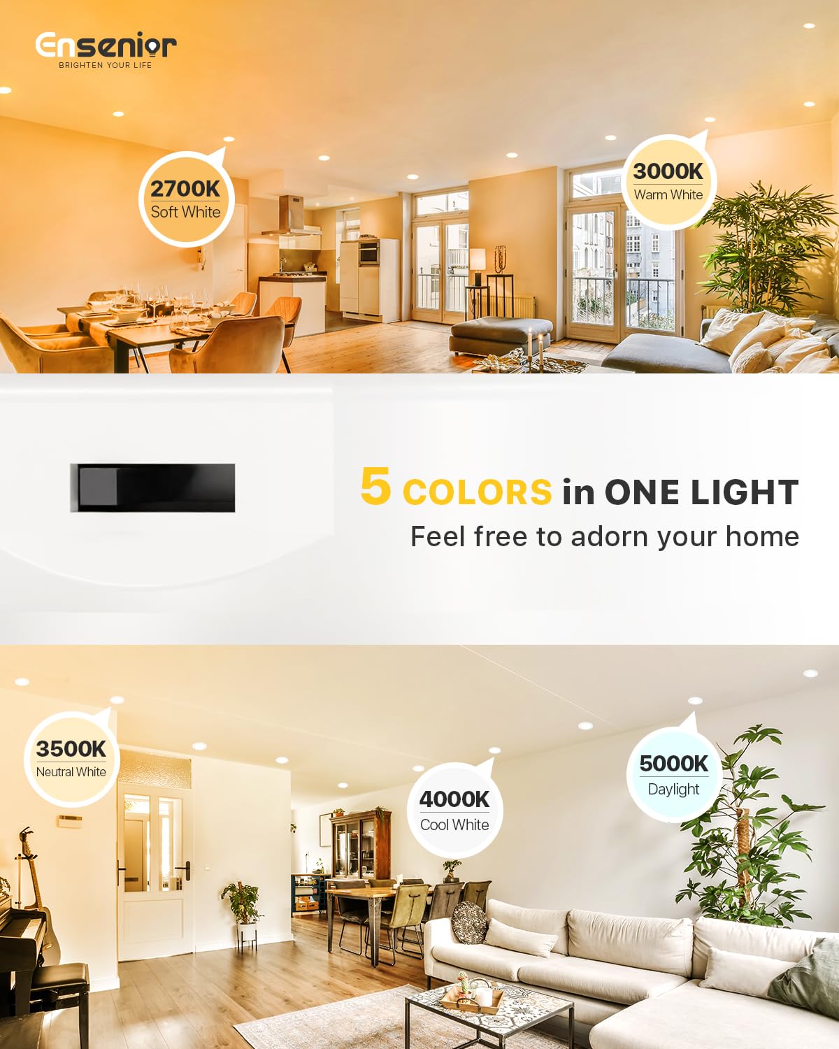 Ensenior 4 Inch LED Can Lights, 24 Pack, Dimmable, 5CCT Adjustable Color (2700K-5000K), Model XY4-4I-5