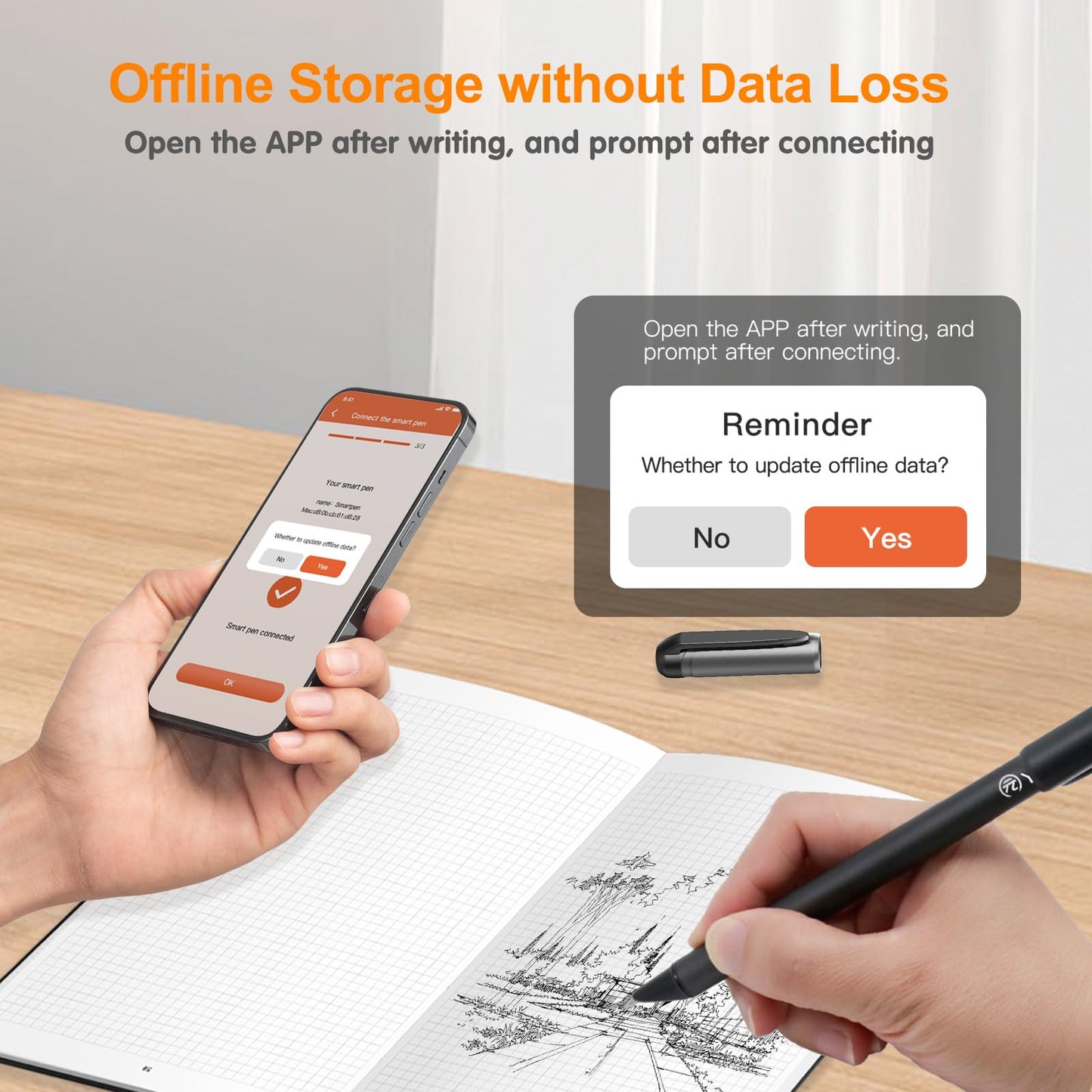 Yuan Digital Sync Pen with Notebook, Smart Writing Set Real time Sync Digitizing for Paper Notes Convert to Text, Smart Pen and Notebook for Note Taking Sync Notes to Phone/Tablet Instantly