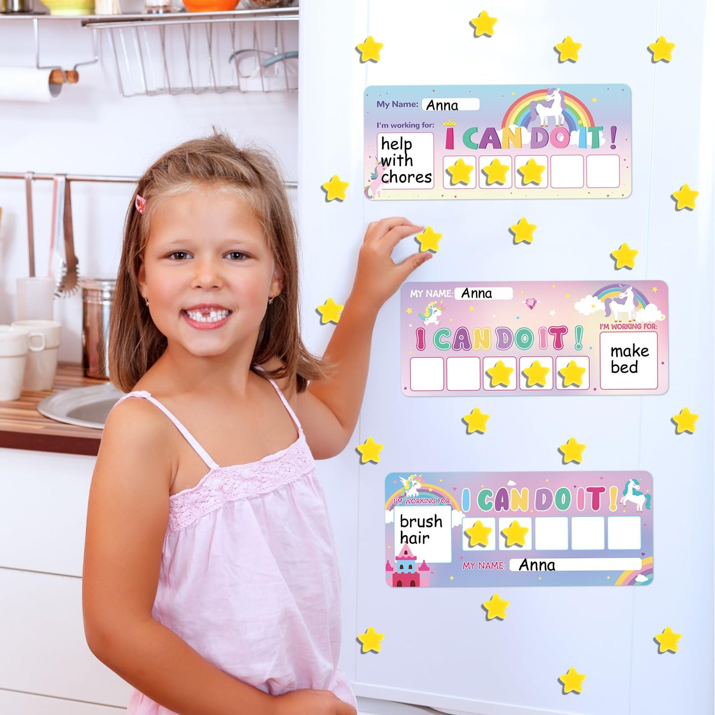 3 Sets Magnetic Rewards Chart for Kids Token Board Unicorn Castle Behavior Chart at Home Positive Star and Customization Goal Box Incentives for Teacher Essentials Elementary Classroom