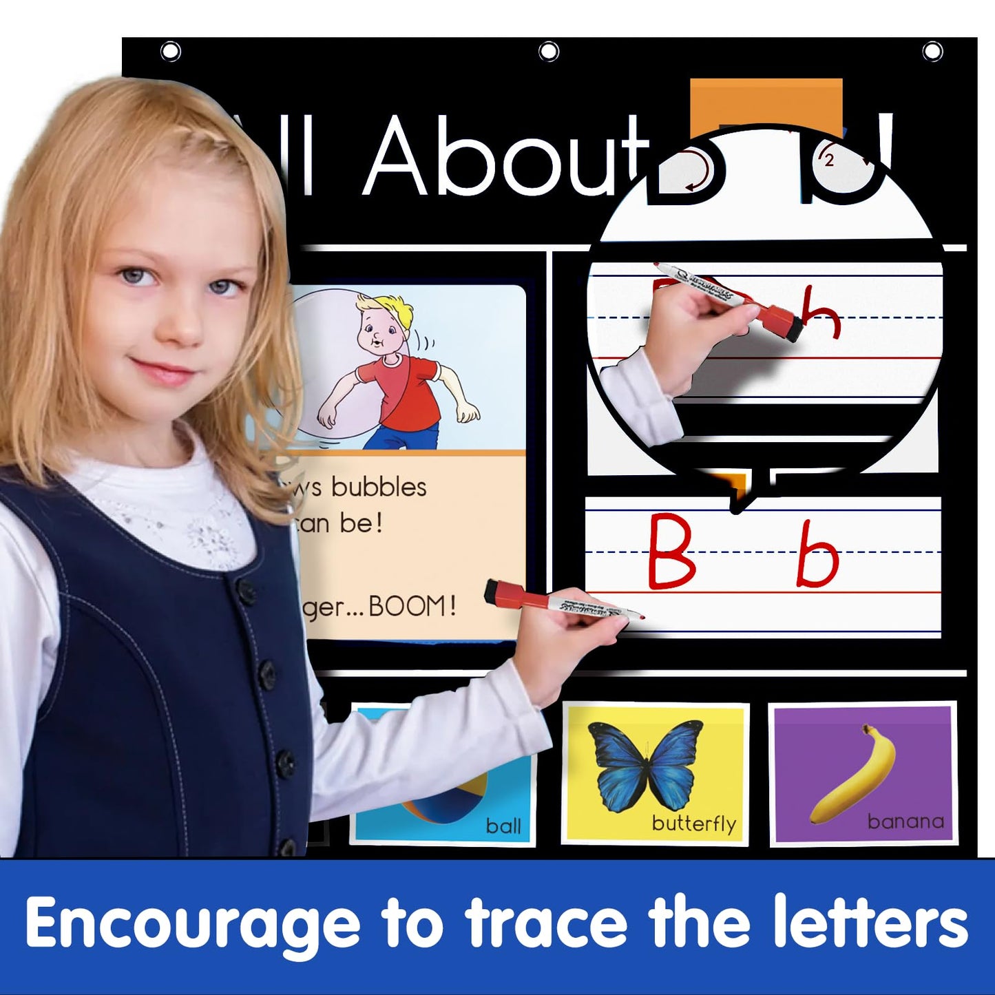 Auchq All About Letter Pocket Chart, Letter of The Day/Week Activity Wall-Provides Student Daily Practice in Learning The Alphabet, Chants, Words-Great for Classroom Homeschool 34" x 27"