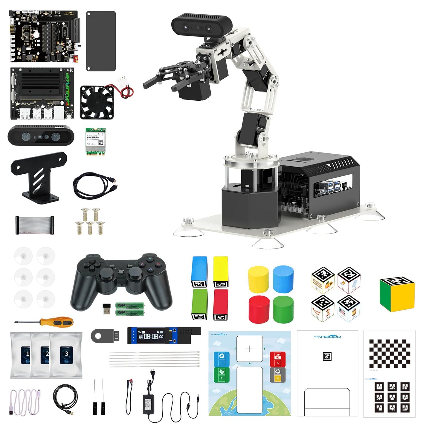 Yahboom 6DOF Program Robotic Arm Kit 3D Adaptive Gripping, Supports Large AI Model for Mechanical Engineers Python (Standard-Without Nano 4GB)