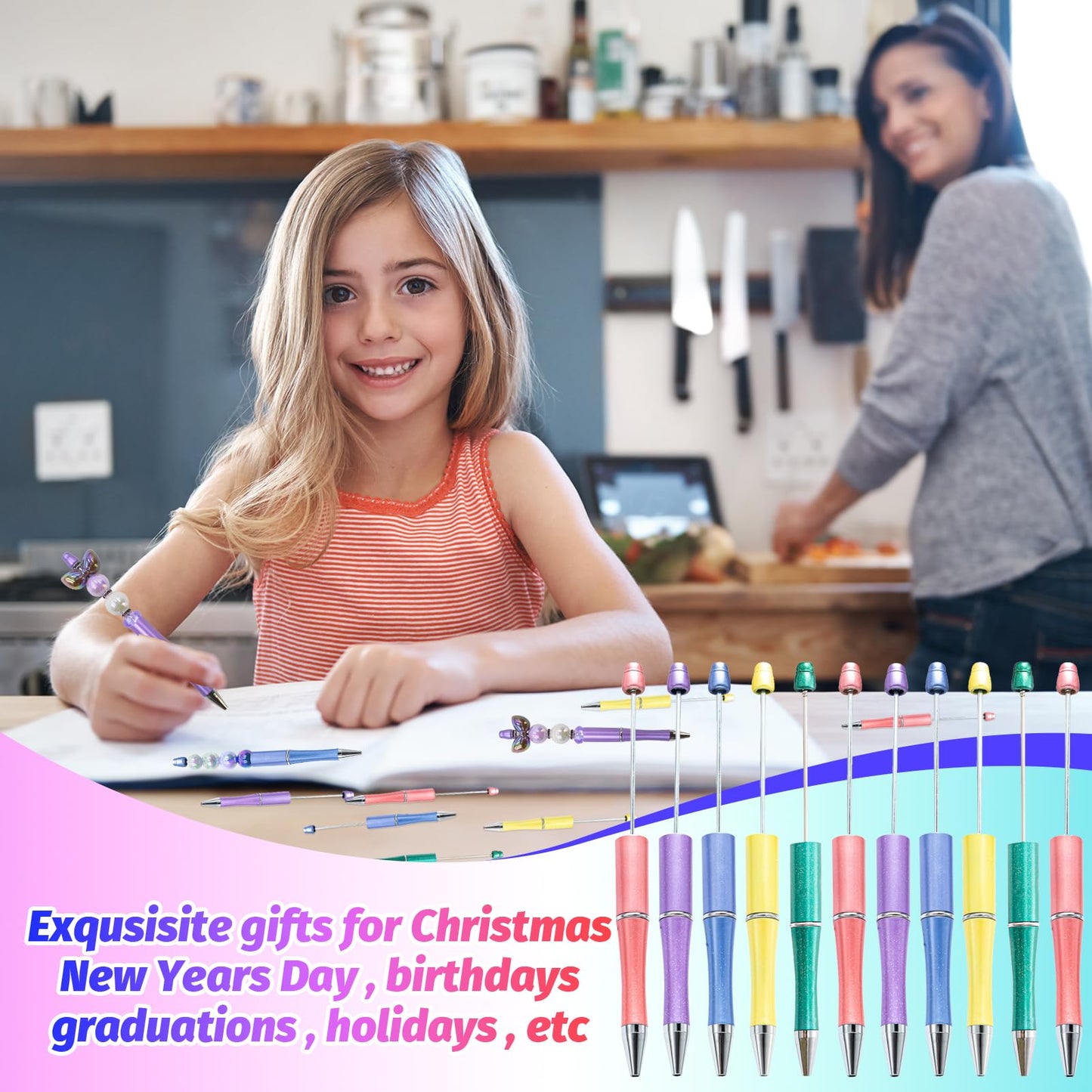 DASTTUIS 150 Pieces DIY Beadable Pen Kit – 50 Plastic Ballpoint Pens with Refills & Bags – School Supplies, Office Accessories & Decorative Items for Students & Teachers (Dreamy Soft Palette)
