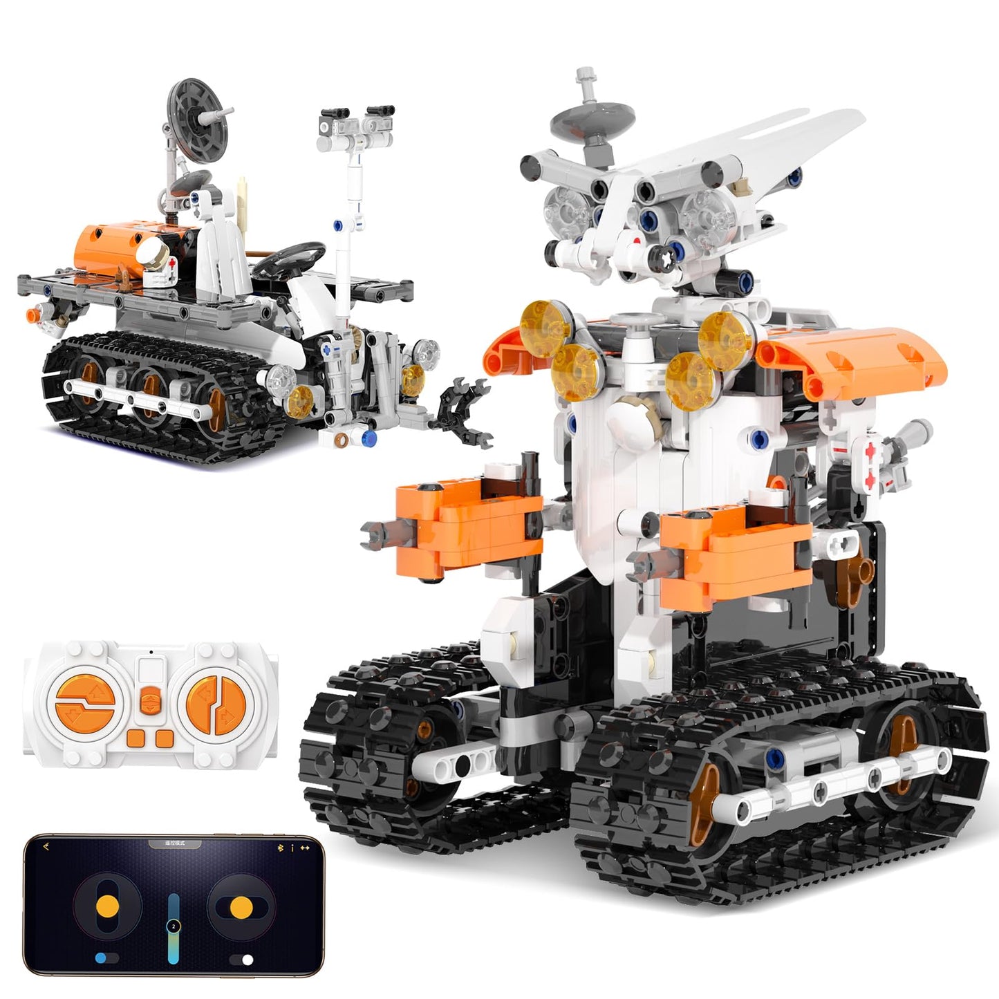 Sciencow 2-in-1 Build a Robot Kit, Remote & APP Controlled Robotic Building Blocks Toys STEM Projects for Kids Ages 8 9 10 11 12 13 14,Chirstmas Birthday Gift for Boys (RC Mars Rover)