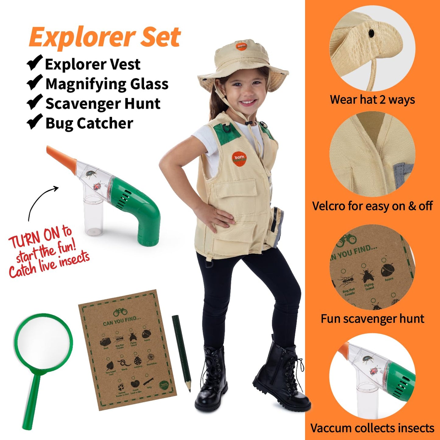 Born Toys 3-in-1 Toddler Dress Up Clothes for Boys & Girls Ages 3-7, Gardener, Farmer, Explorer or Safari Outfit, Pretend Play Career Outdoor Adventure Set, Washable Costumes for Kids, Gift Ready Set