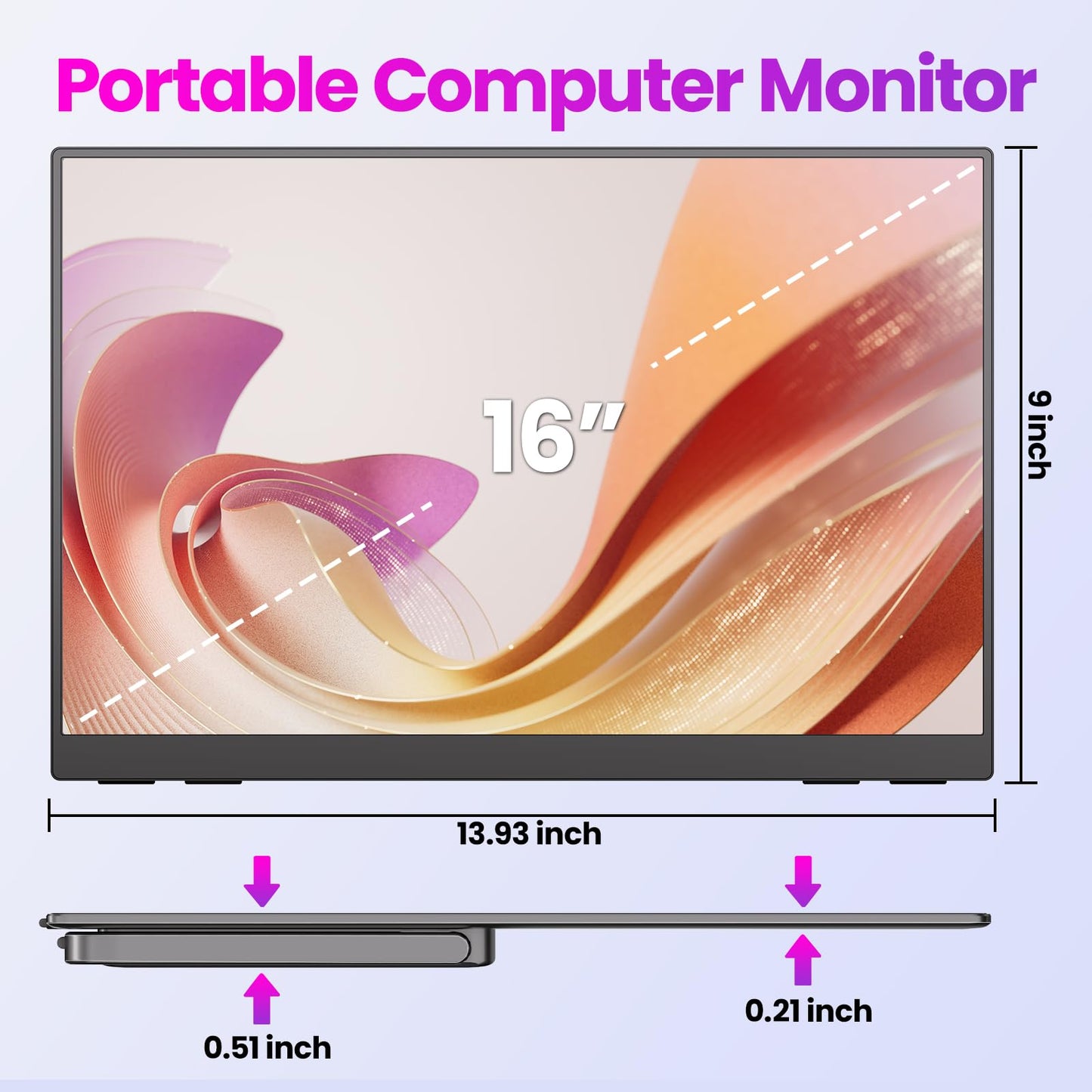 Upperizon Portable Monitor 16 inch 2K QHD 2560X1600 145% sRGB, 144Hz USB-C, 120Hz HDMI, Travel Monitor for Laptop MacBook PC Surface PS5 Xbox, External Display with Kickstand & Speaker VESA Compatible