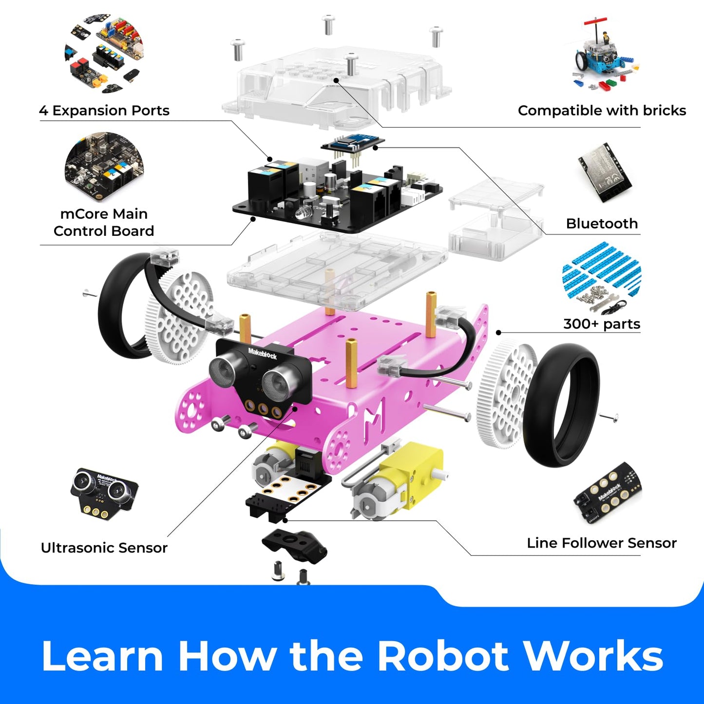 Makeblock mBot Robot Kit, STEM Projects for Kids Ages 8-12 Learn to Code with Scratch Arduino, Robot Kit for Kids, Computer Programming for Beginners Gift for Boys and Girls 8 Pink