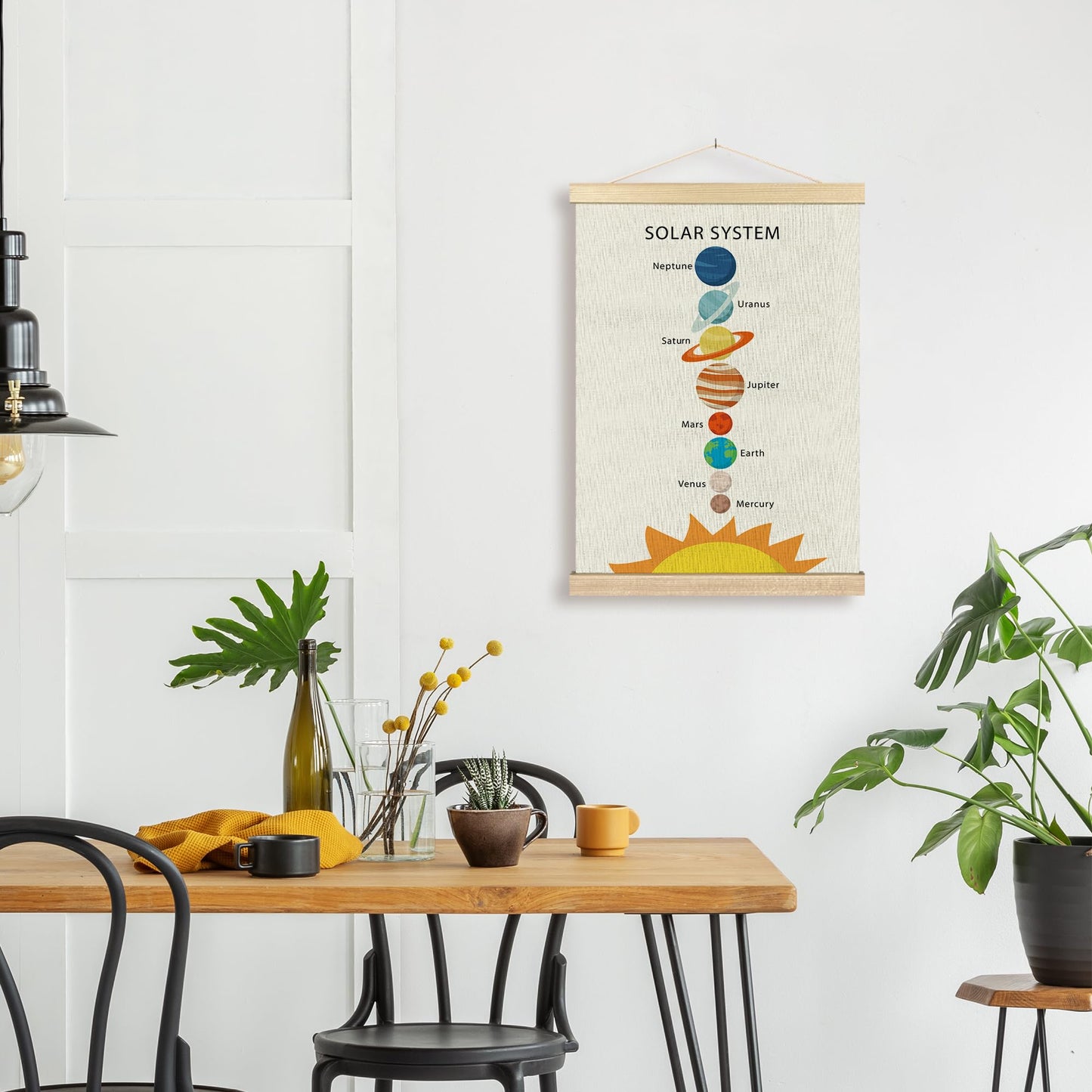 BCUANGD Space Wall Art - Solar System Kids Boys Planet Wall Art Poster Hanger with Wood Frames, Galaxy Education Wall Hanging Canvas Decor for Space Home Classroom Nursery Playroom, 12x16 Inches