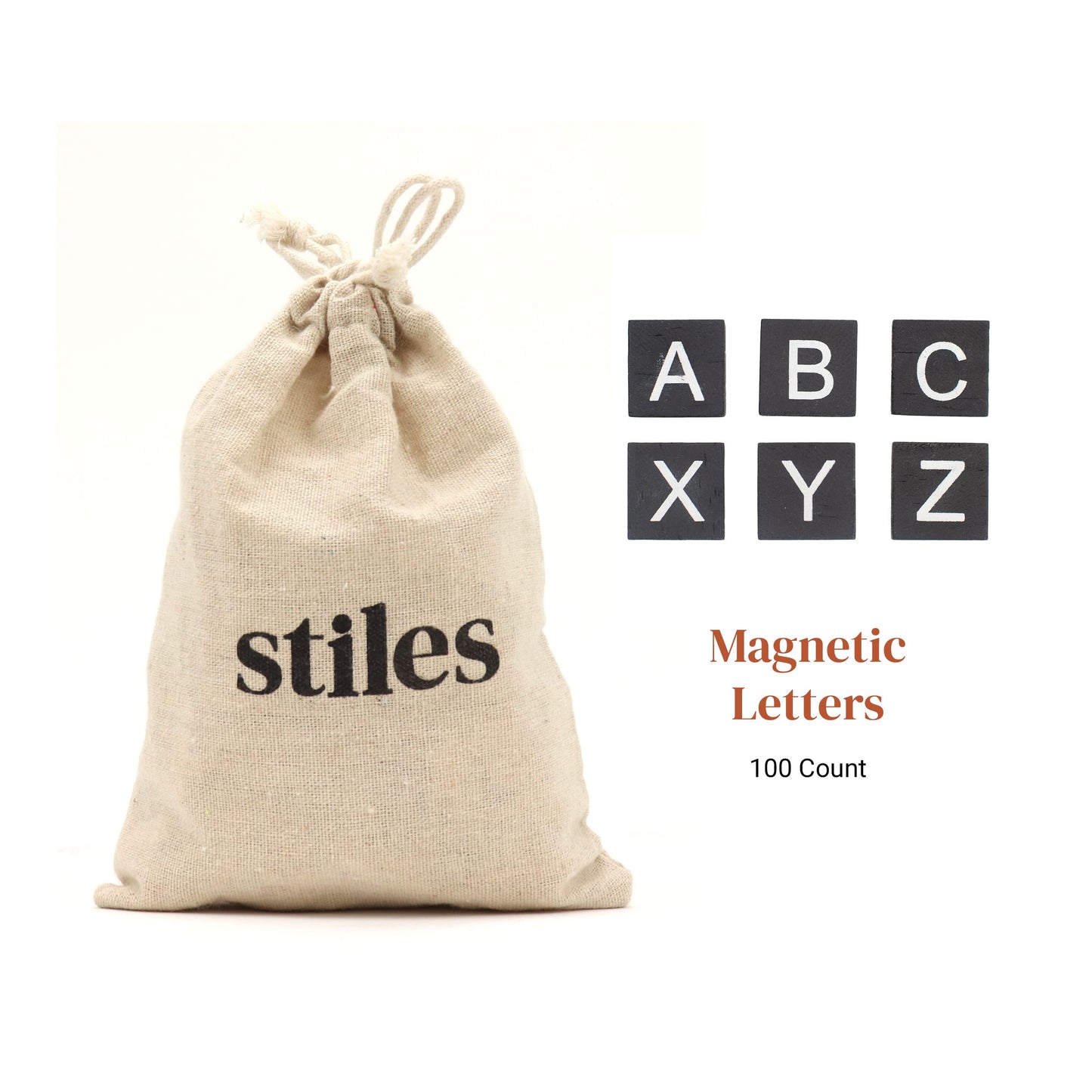 Stiles 100 Piece Magnetic Wooden Letter Tiles - Alphabet Magnets for Whiteboards, Refrigerators & Magnetic Letter Boards - Changeable Letters for Craft & Announcements, Grey