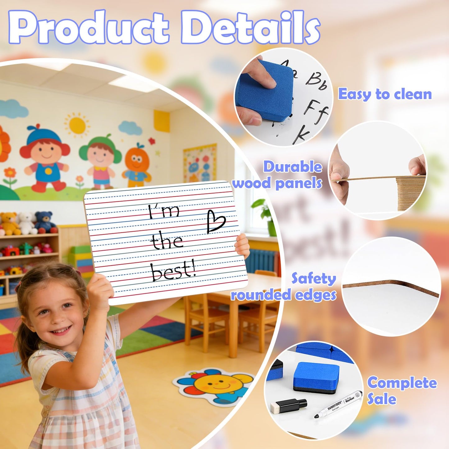 Dry Erase Boards 32 Pack, 9"x12" Double Sided Small Whiteboards with Lines for Kids, Students, Teacher & Classroom Pack, Mini Individual White Boards Lined for Writing Math English Practice