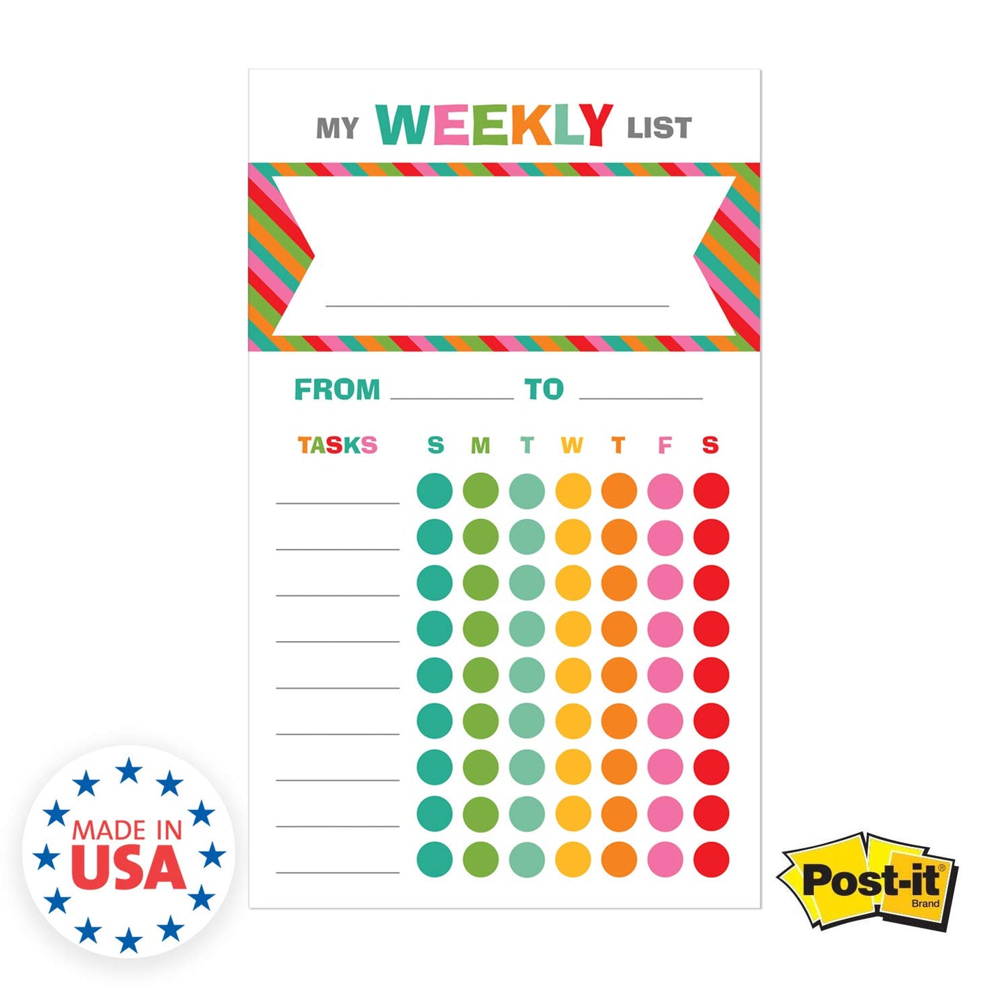 Bright Cheerful Weekly Chore Chart / 6" x 10" Sticky Note Fill-in Task List/Homeschool Task Assignment List