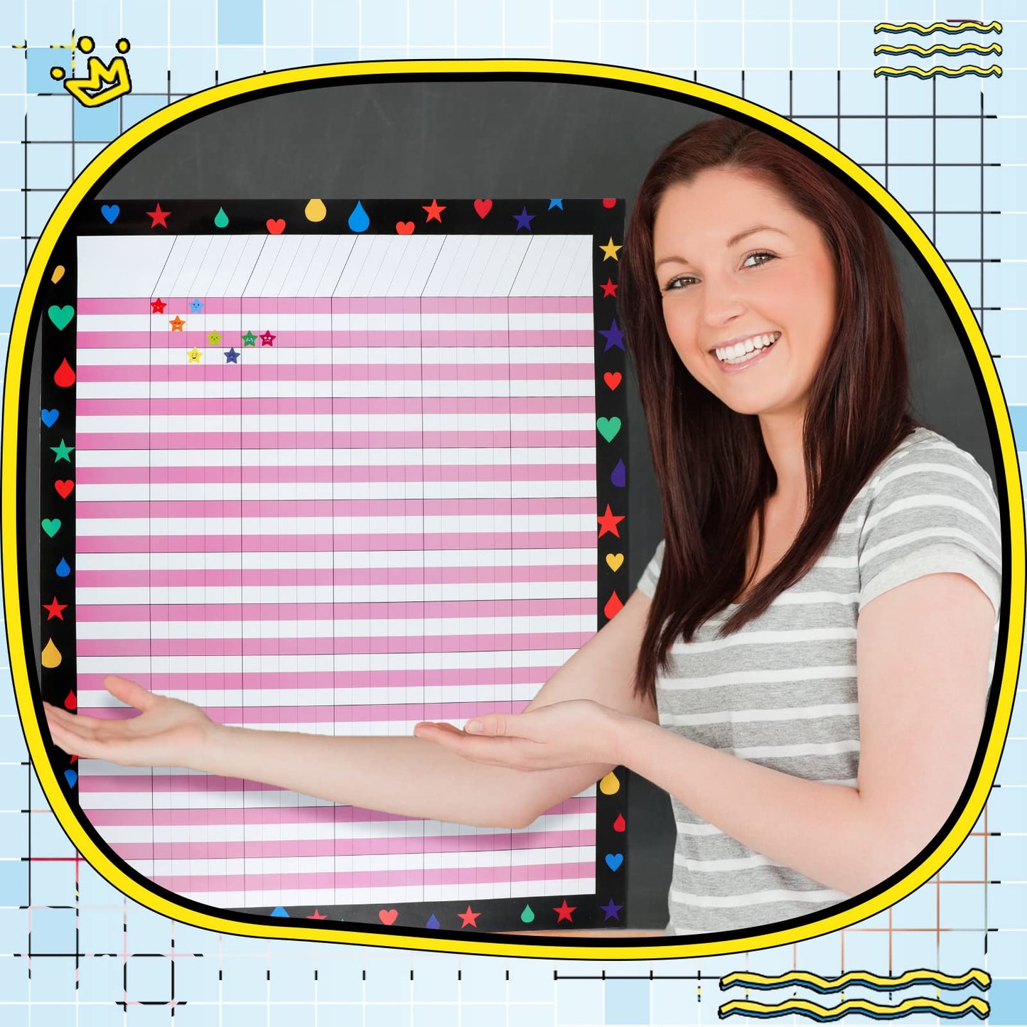 Ctosree 12 Pcs 17"x 22" Incentive Chart Multicolor Laminated Dry Erase Reward Chores Chart with 5 Pcs Reward Sticker(Novelty Style,Black Background)