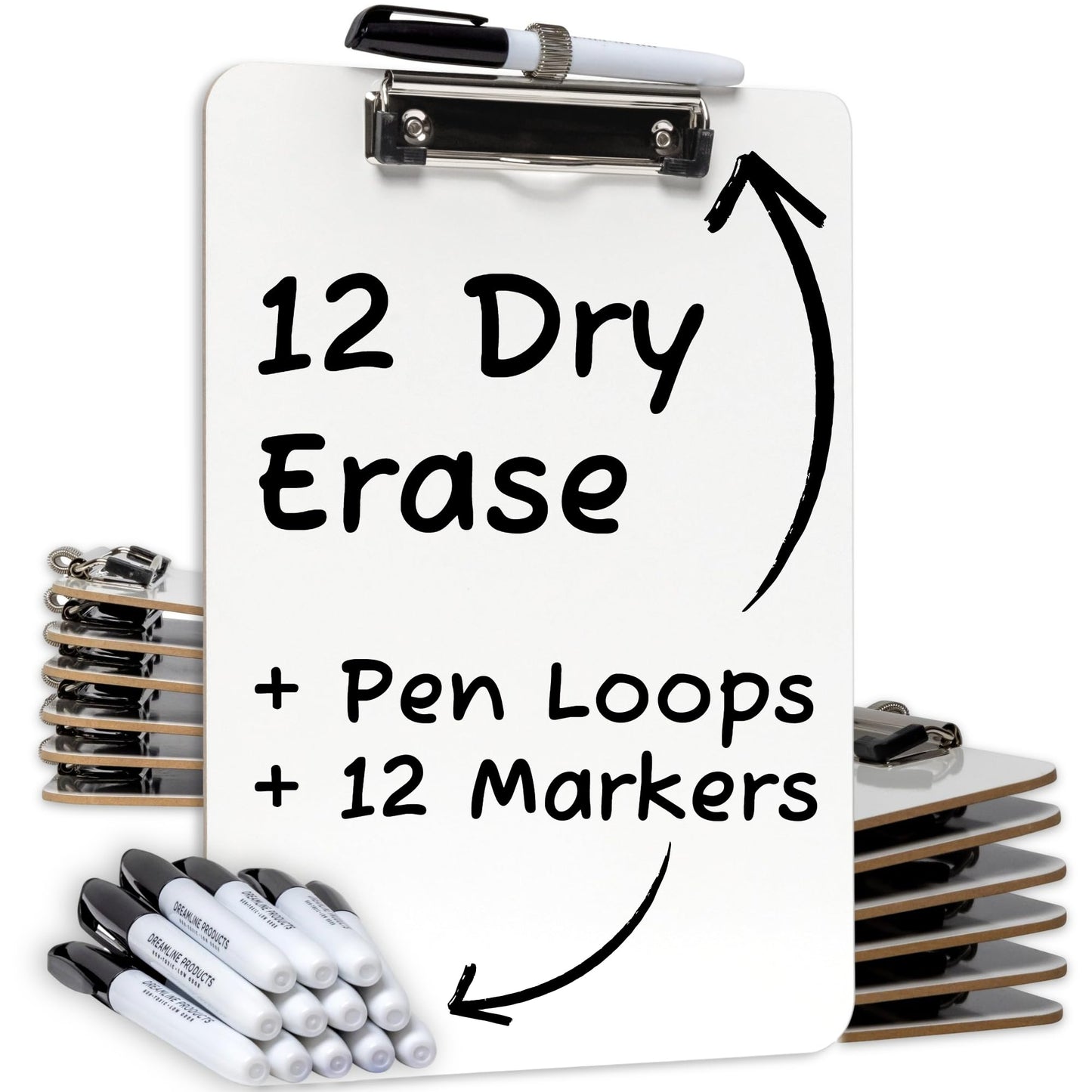Dry Erase Clipboard Set (12pc) with White Board Markers - Small Dry Erase Clipboards for Classroom, To-Do Lists - 12 Markers Included!