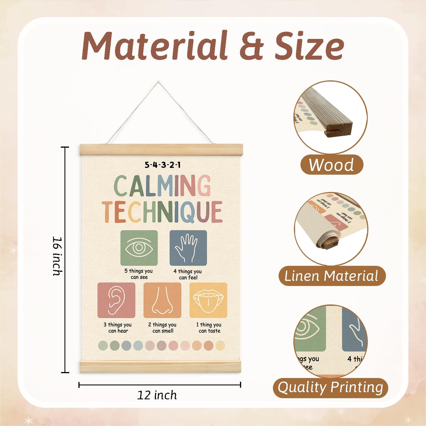 Lacama Calming Corner Items Kids Calm Down Corner Supplies Calming Corner Decor， Calming Technique Posters Hanger Frame for Therapy Office Homeschool Boho Classroom 12X16in