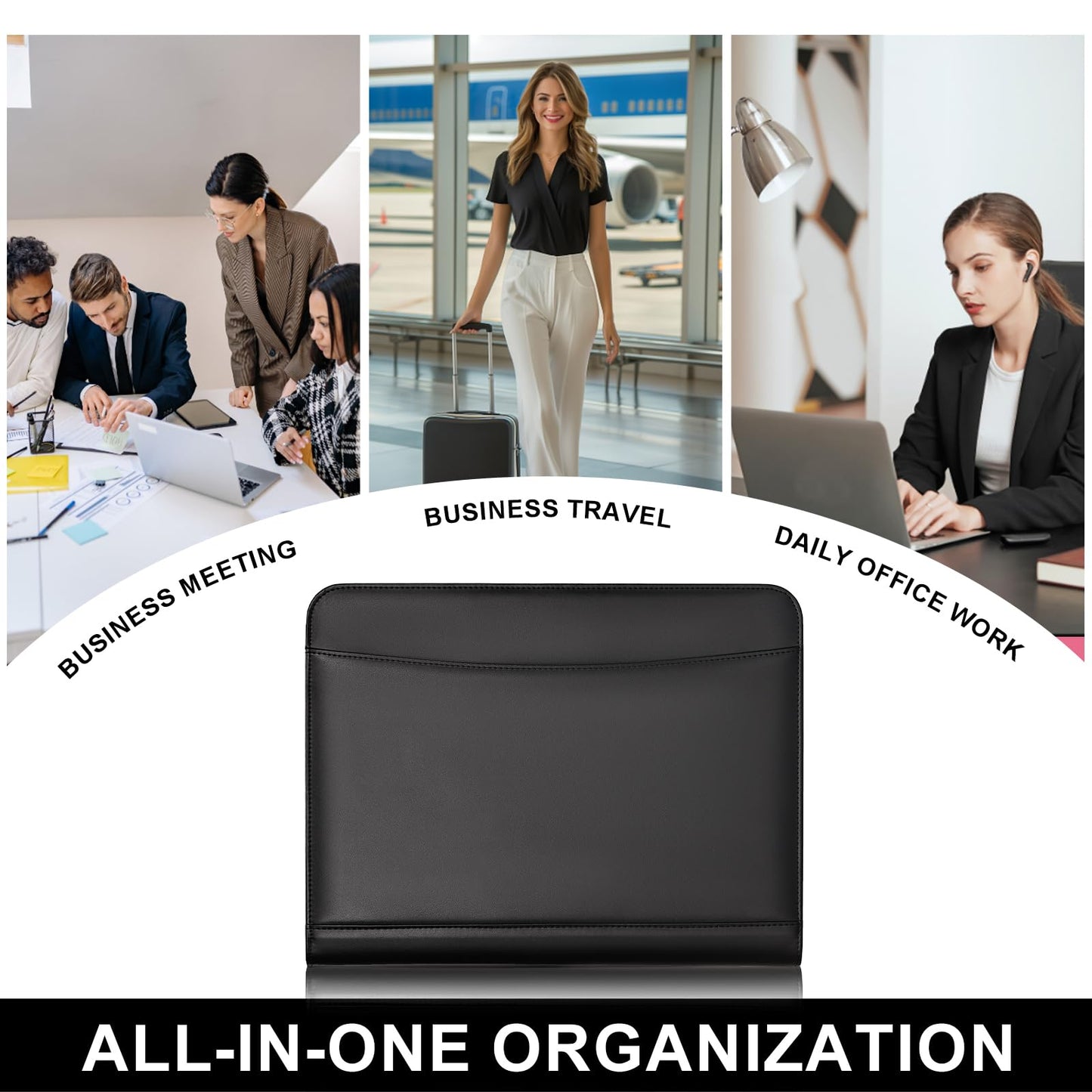 Leathario Portfolio Binder, Includes 10 Sheet Protectors and 3 Notepads, 3-Ring Folder Organizer, A4 Padfolio with Zipper, Vegan Leather Tablet Sleeve, Business Office Conference Clipboards