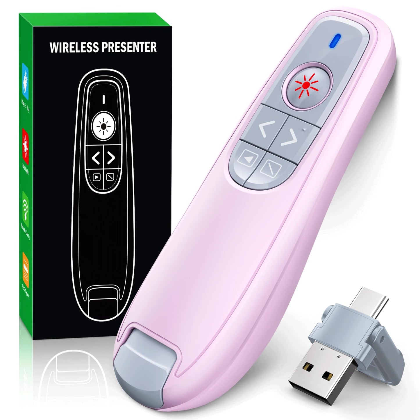 Presentation Clicker Wireless Presenter Remote Clicker, USB C PowerPoint Clicker for Presentation with Clicker, RF 2.4GHz Computer Presenter Clicker Slide Advancer for Mac