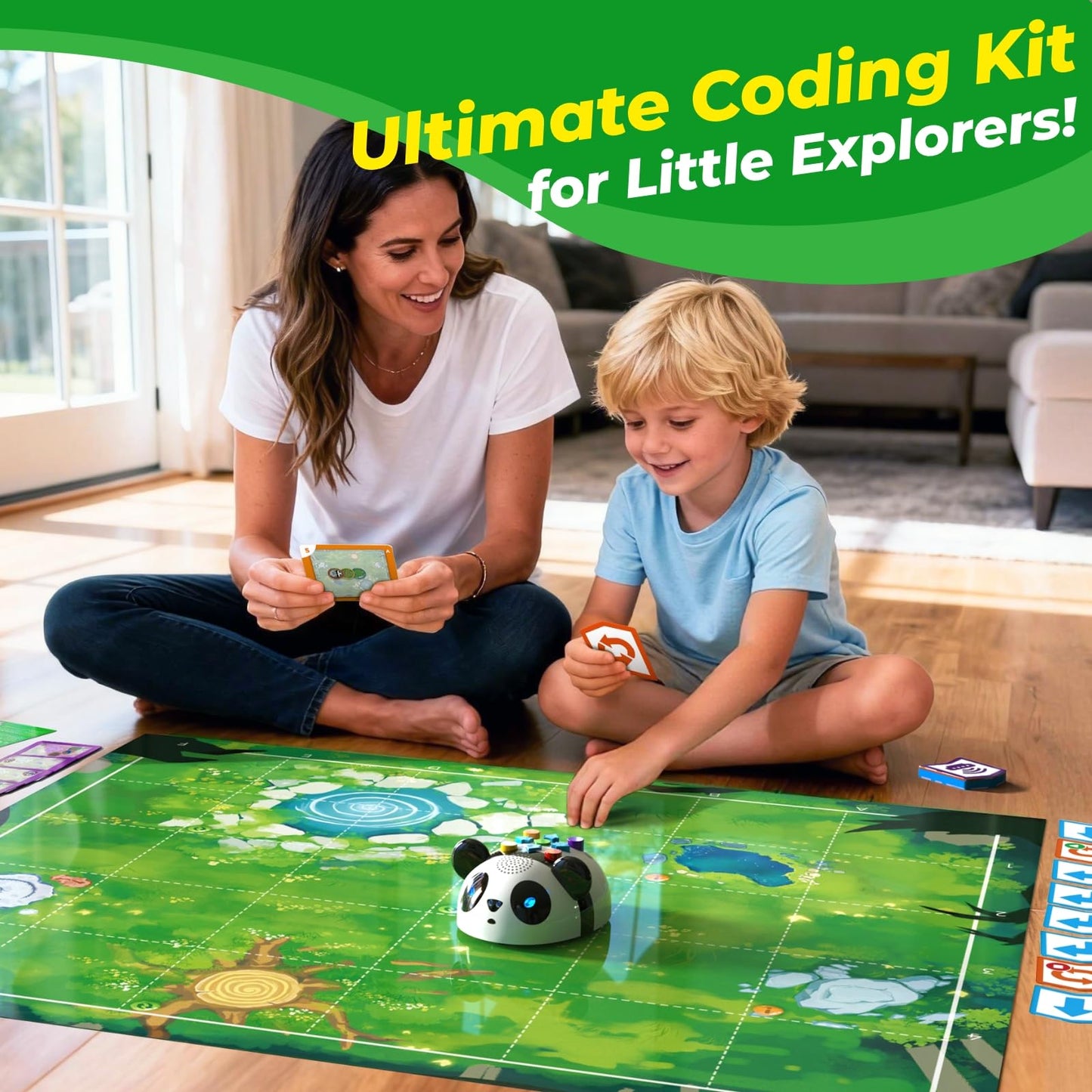 Apitor Robot Panda Coding Robot Activity Set - 48 Pieces, Screen-Free STEM Learning Toy with Smart Sensing & Loops, Educational Programming Gift for Kids Ages 4-5