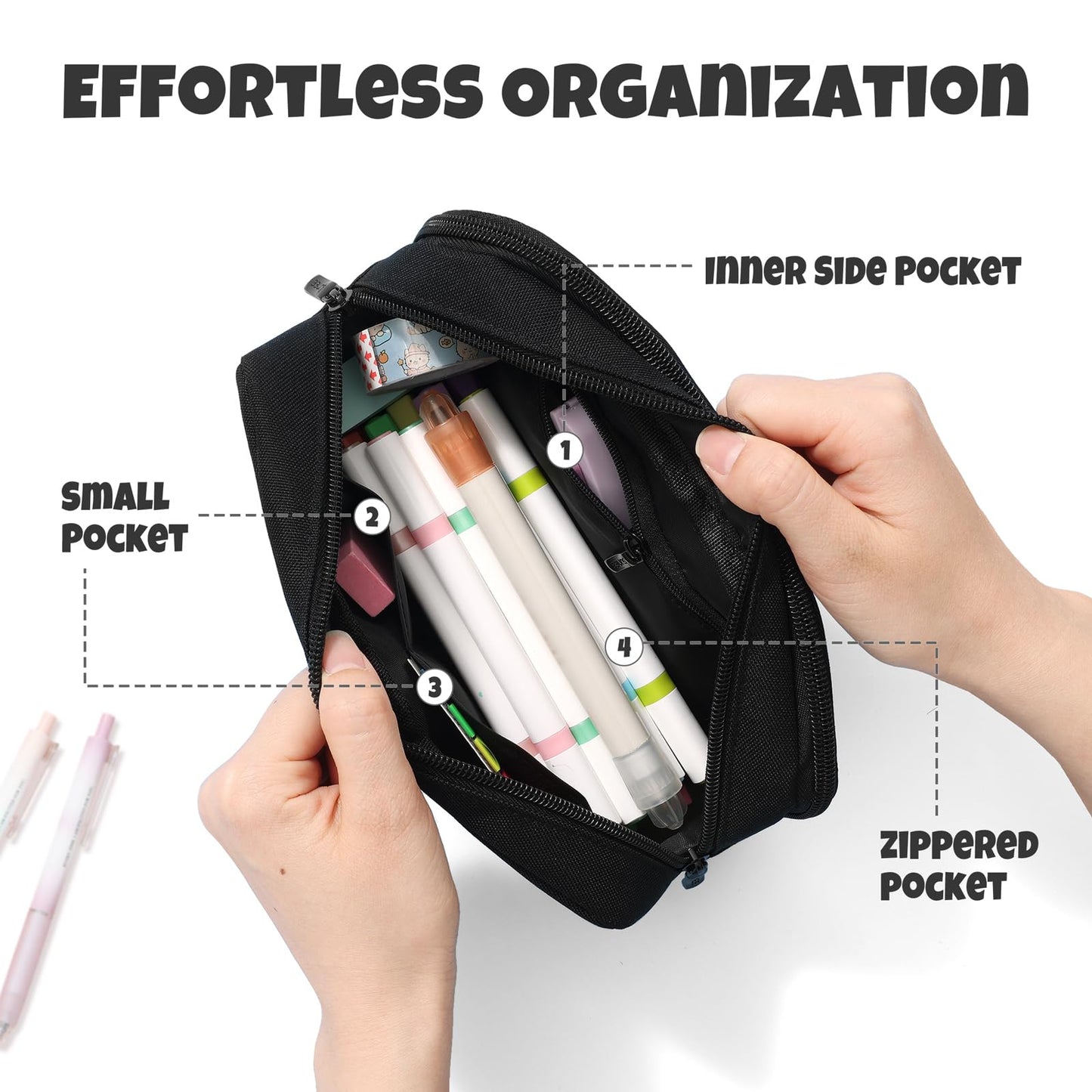 SUNEE Pencil Case, Large Capacity Pencil Pouch, Extra Big Pencil Bag with 6 Compartments, 900D Oxford Pencil Box for Office Stationery Organizer, School Supplies for Teen Boys Girls Women Men, Black