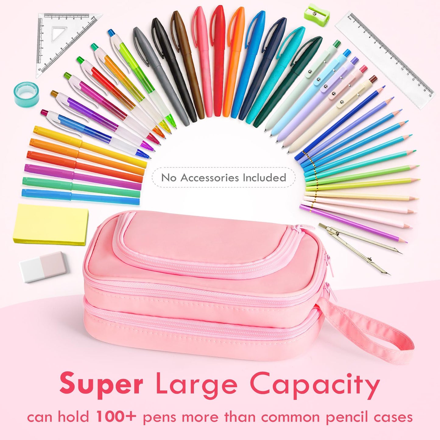 SANANT Large Capacity Pencil Case with Pull-out Structure - Multifunctional Extra Big Pencil Pouch Pen bag, Portable Stationery Organizer with Zipper, College Office School Supplies for Girls, Pink