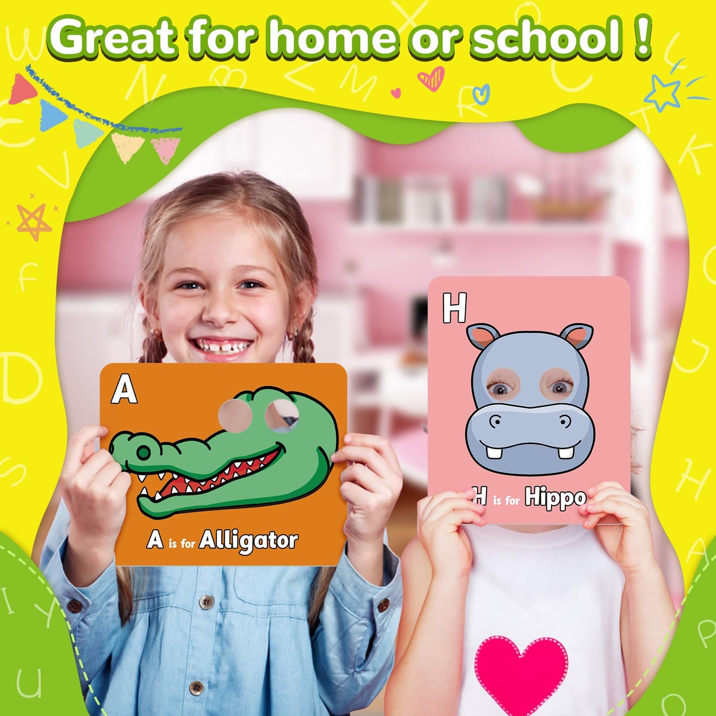 Broytain Alphabet Flash Cards,Giant ABC Animal Flash Cards for Toddler 3-5,26 Lowercase and Uppercase Letter Cards,Educational Learning Games for Kids,Preschool Kindergarten Toys