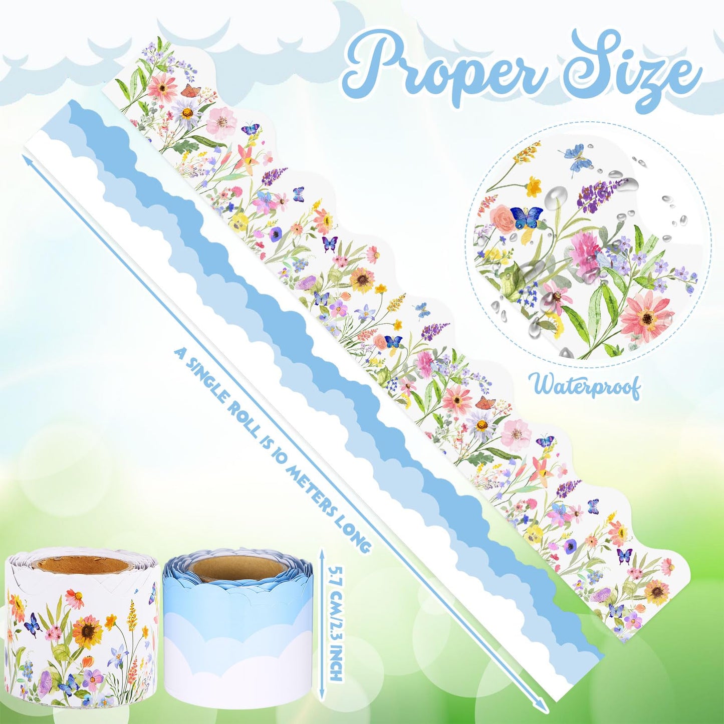 Trandraft 2 Rolls 65.6ft Blue Sky Wildflowers Bulletin Board Decorations Sky Wildflowers Bulletin Board Borders Strips Flowers Classroom Decor Back to School Trim Borders for Home Office