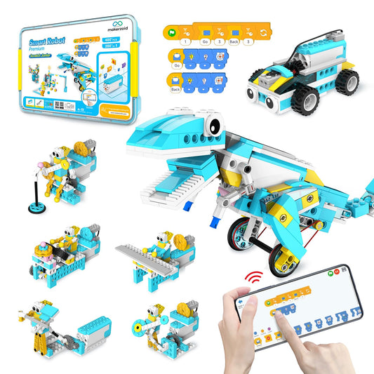 Makerzoid Coding Robot Kit for Kids, 200-in-1 RC Robot Building Toys with Motor Sensor,Scratch JR Coding Set with 36 Video Courses, Birthday for Kids 6+ (400+ Blocks)