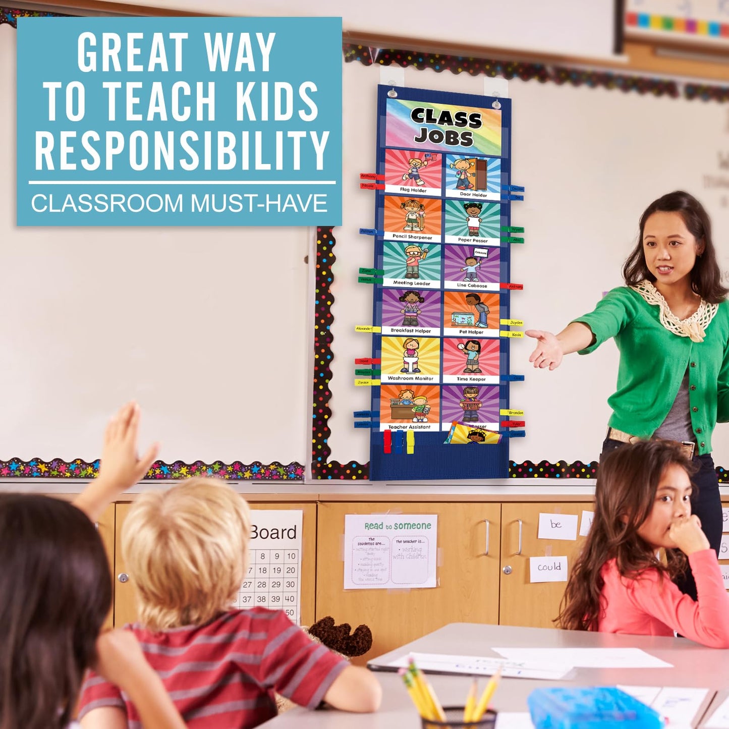 Classroom Jobs Pocket Chart with 47 Cards, Class Management Helpers for Preschool Elementary Homeschool, Teachers Must Haves Educational Supplies for Students