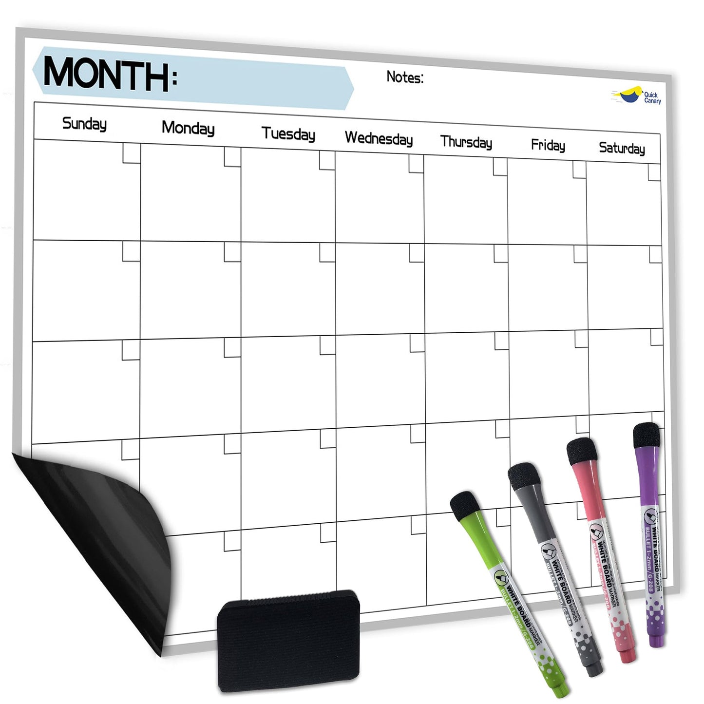 Monthly Magnetic Calendar for Refrigerator - 17x12” Stain-Resistant Dry Erase Fridge Calendar Whiteboard with Large Writing Space for Schedules, Chores & Meals - With 4 Markers & Eraser - Sunday Start