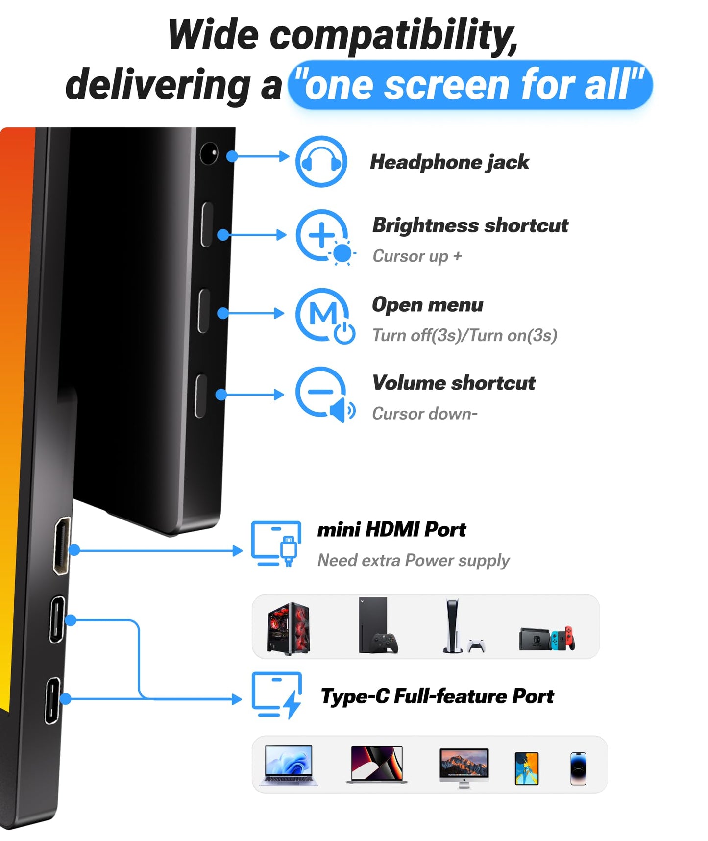 Ingnok Portable Monitor, Ultra Slim 15.6 Inch FHD IPS Laptop Screen Extender with Adjustable Stand, USB C Compatible, Ideal for Travel and Office