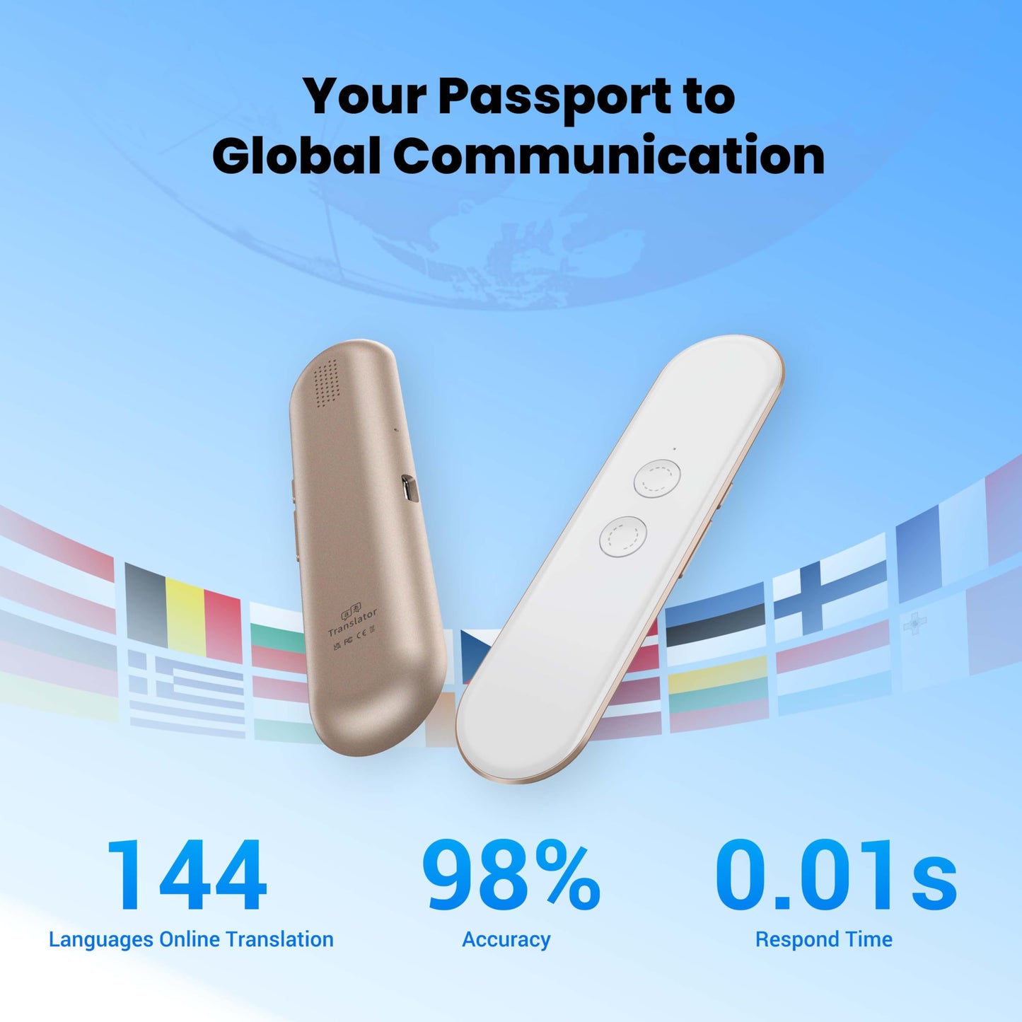 Anfier G9 Language Translator Device, Real-time AI Voice Translation in 144 Languages, Offline 11-Language Two-Way Traductor, Instant Pocket Ingles Español Translators for Business Travel Study White