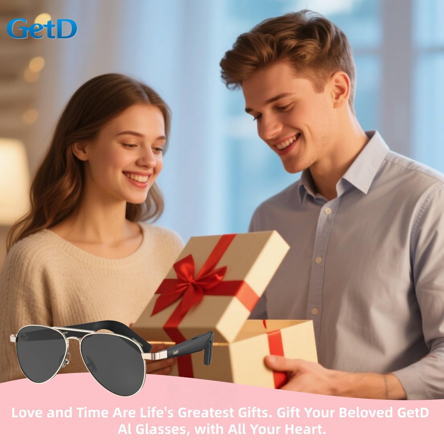 GetD AI Smart Glasses for Men Women with Classic Aviator, Nylon Polarized Bluetooth Sunglasses, Smart Sunglasses with ChatGPT AI Translation with for 145 Languages